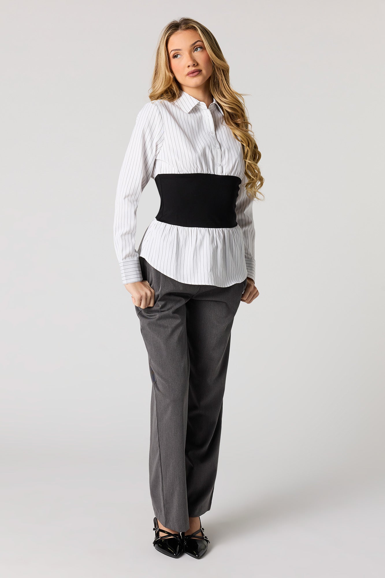 Corset Waist Button-Up Top