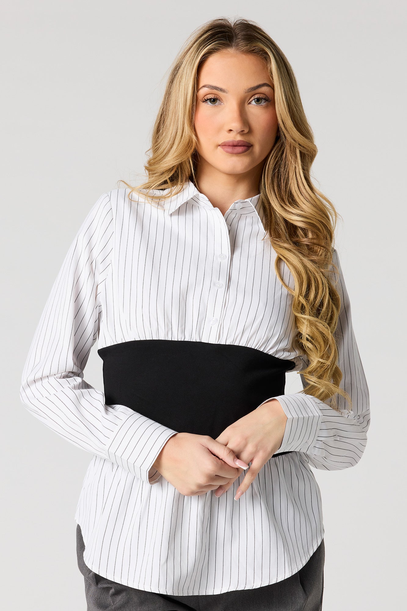 Corset Waist Button-Up Top