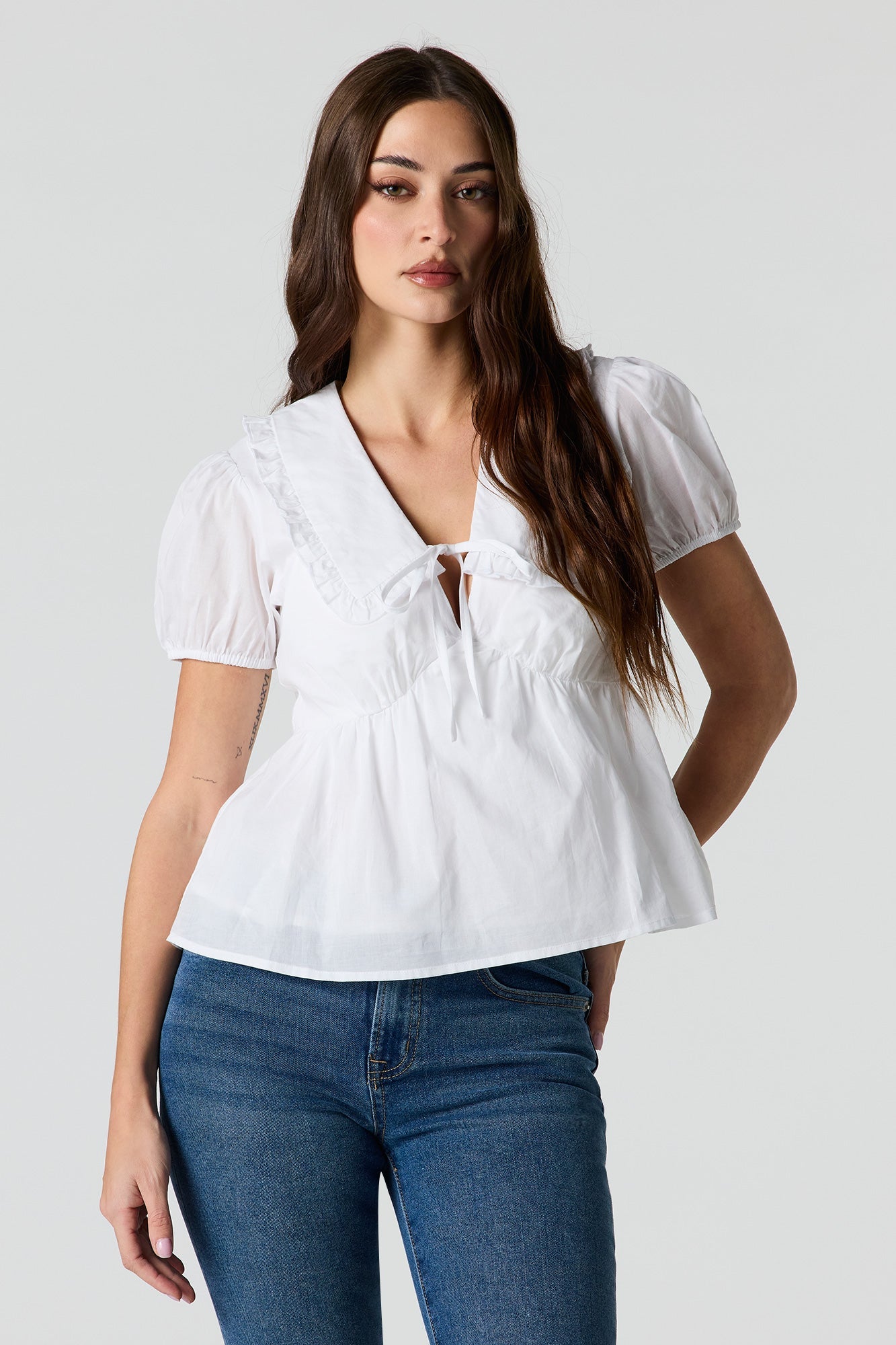Collared Puff Sleeve Peplum Top