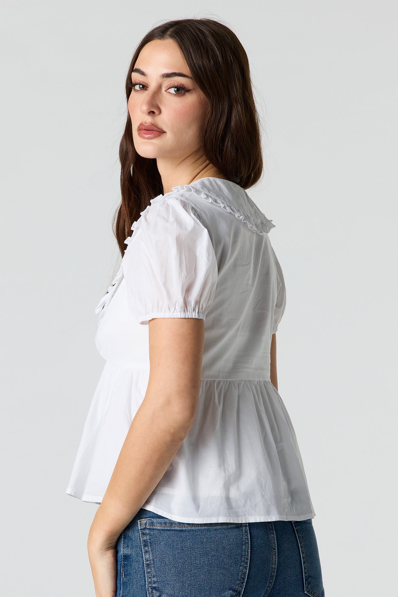 Collared Puff Sleeve Peplum Top