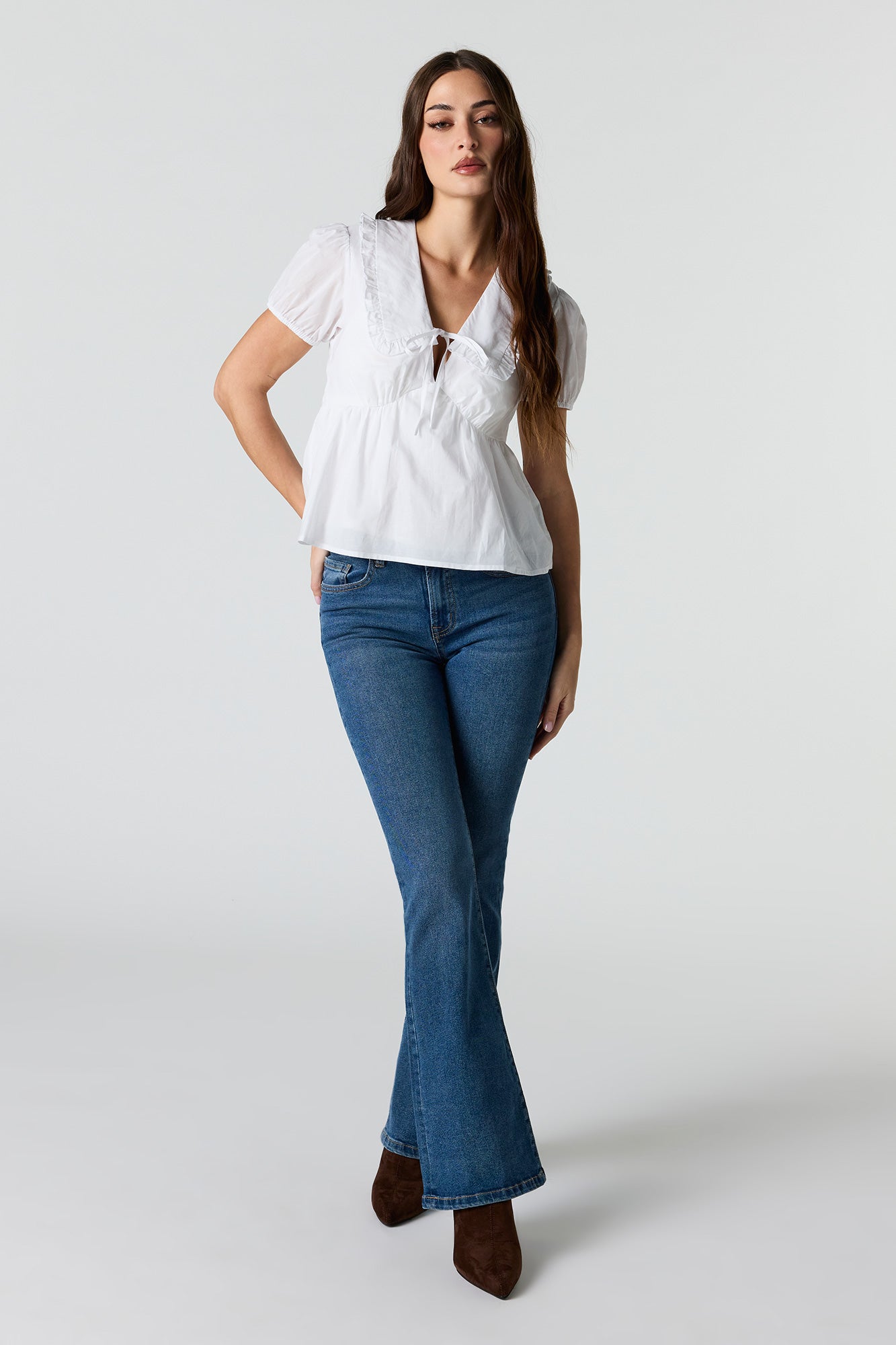 Collared Puff Sleeve Peplum Top