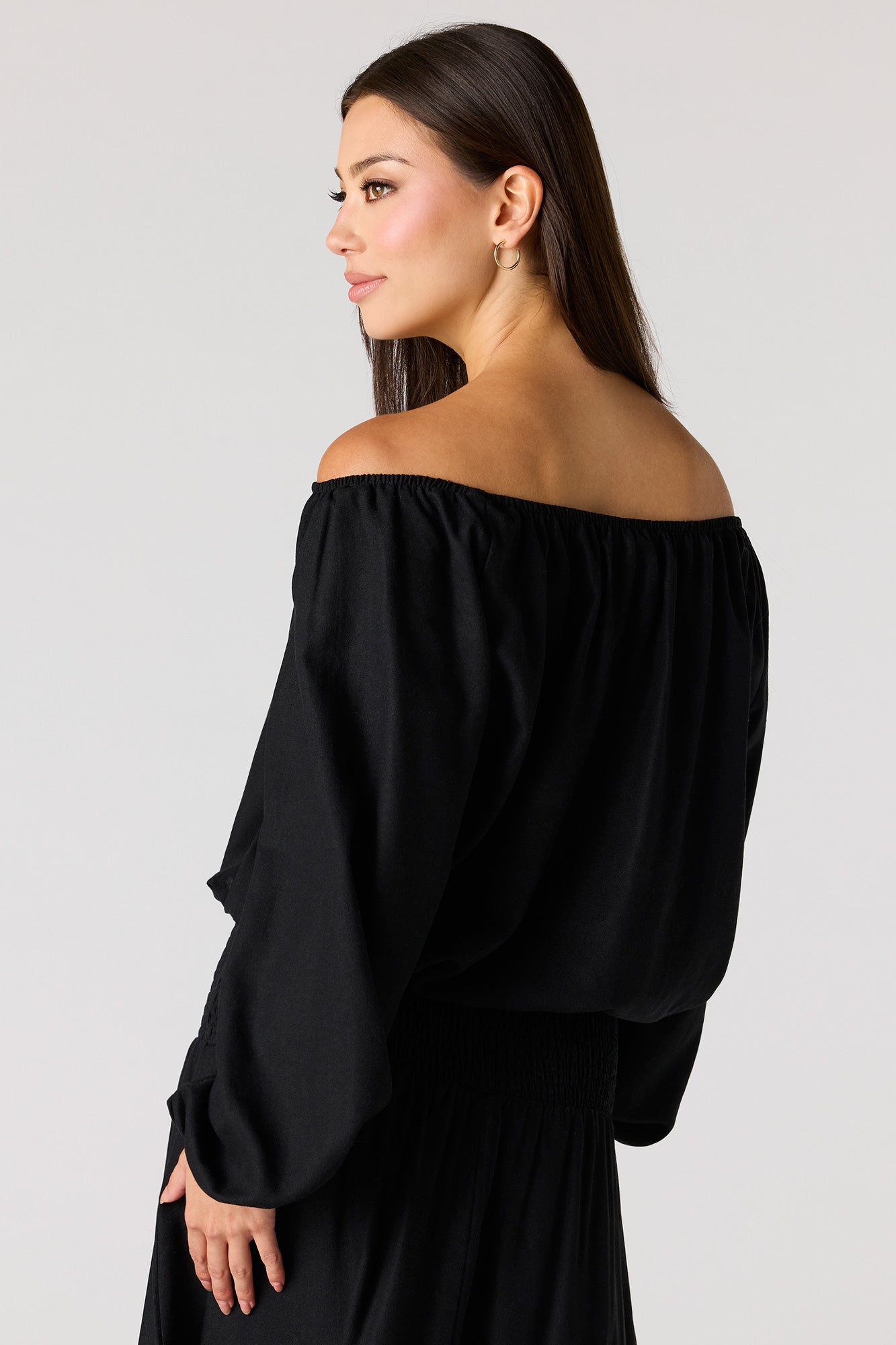 Linen-Blend Off Shoulder Blouse