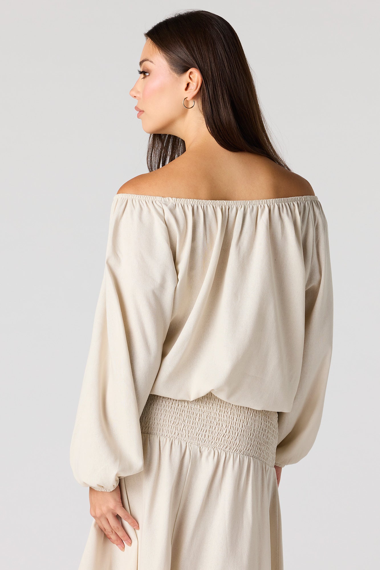 Linen-Blend Off Shoulder Blouse