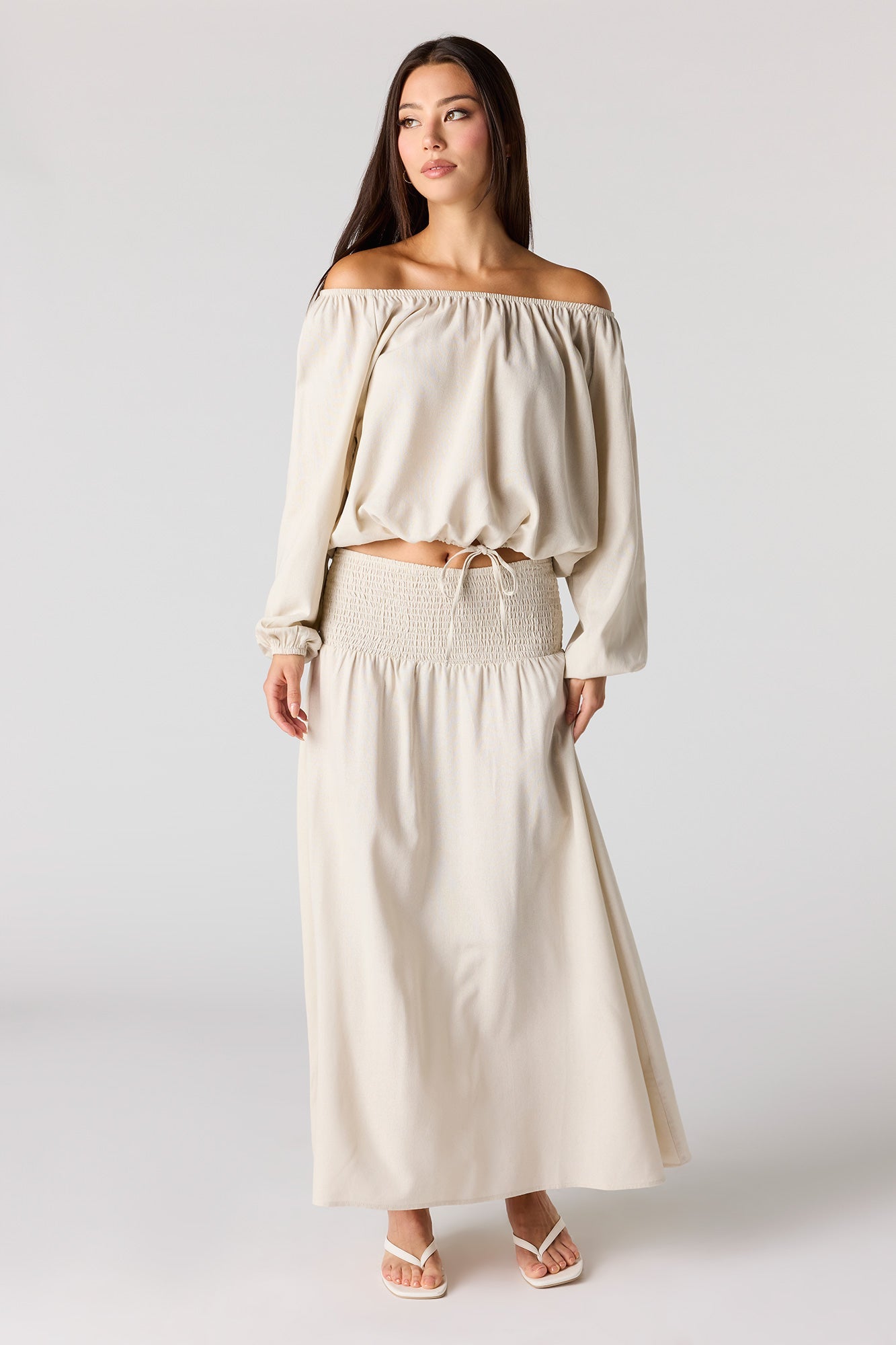 Linen-Blend Off Shoulder Blouse