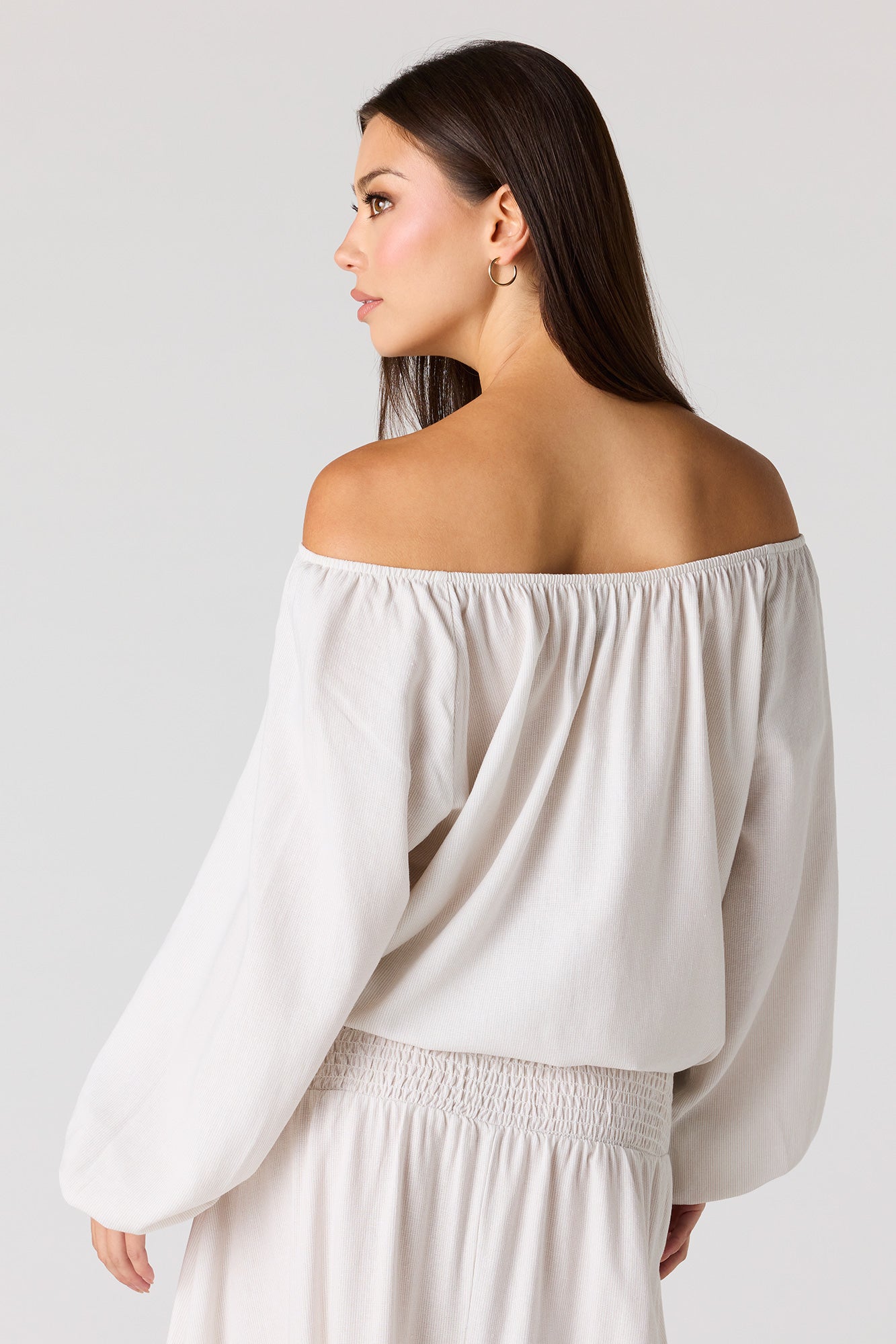Linen-Blend Off Shoulder Blouse