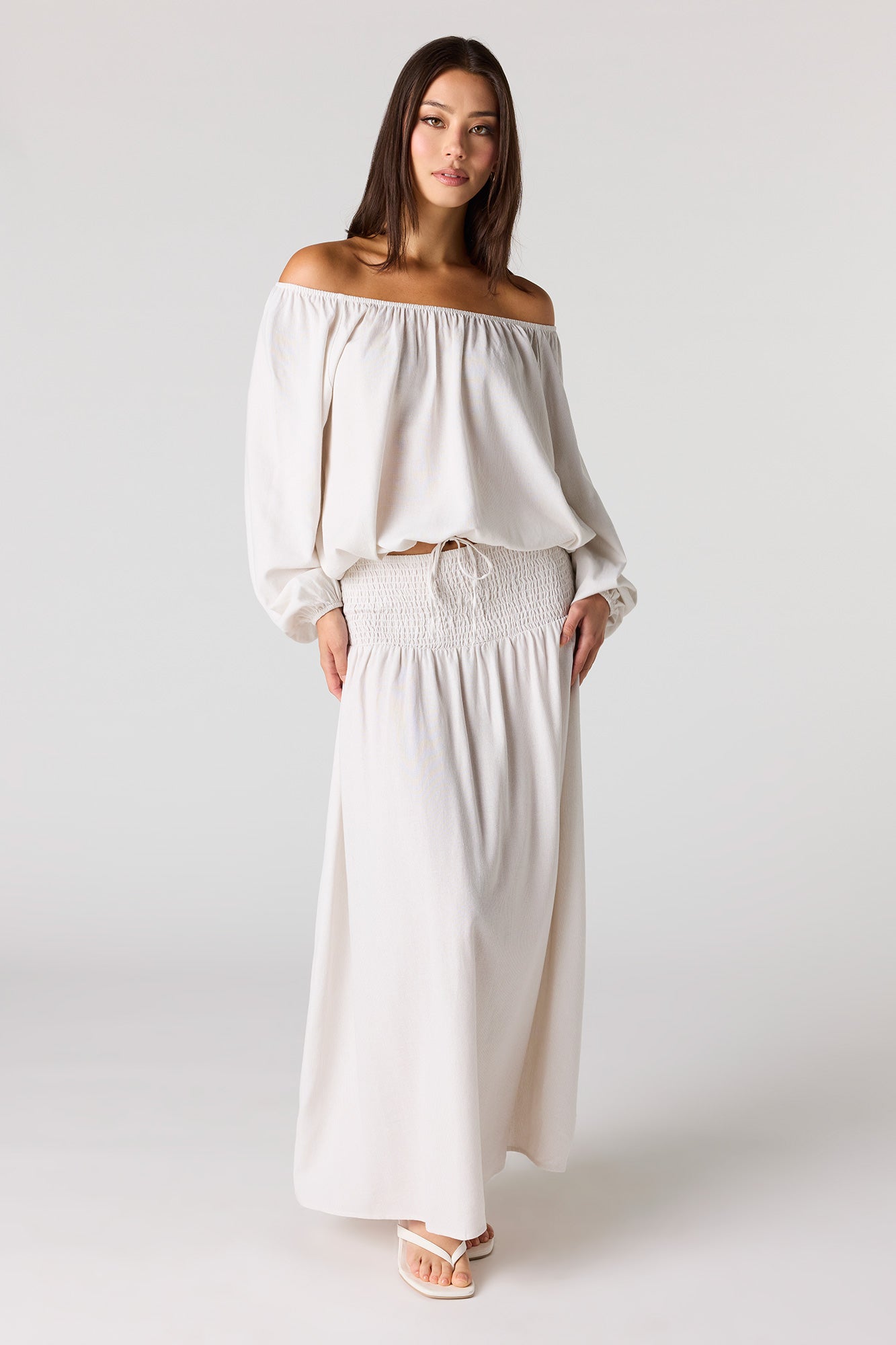 Linen-Blend Off Shoulder Blouse