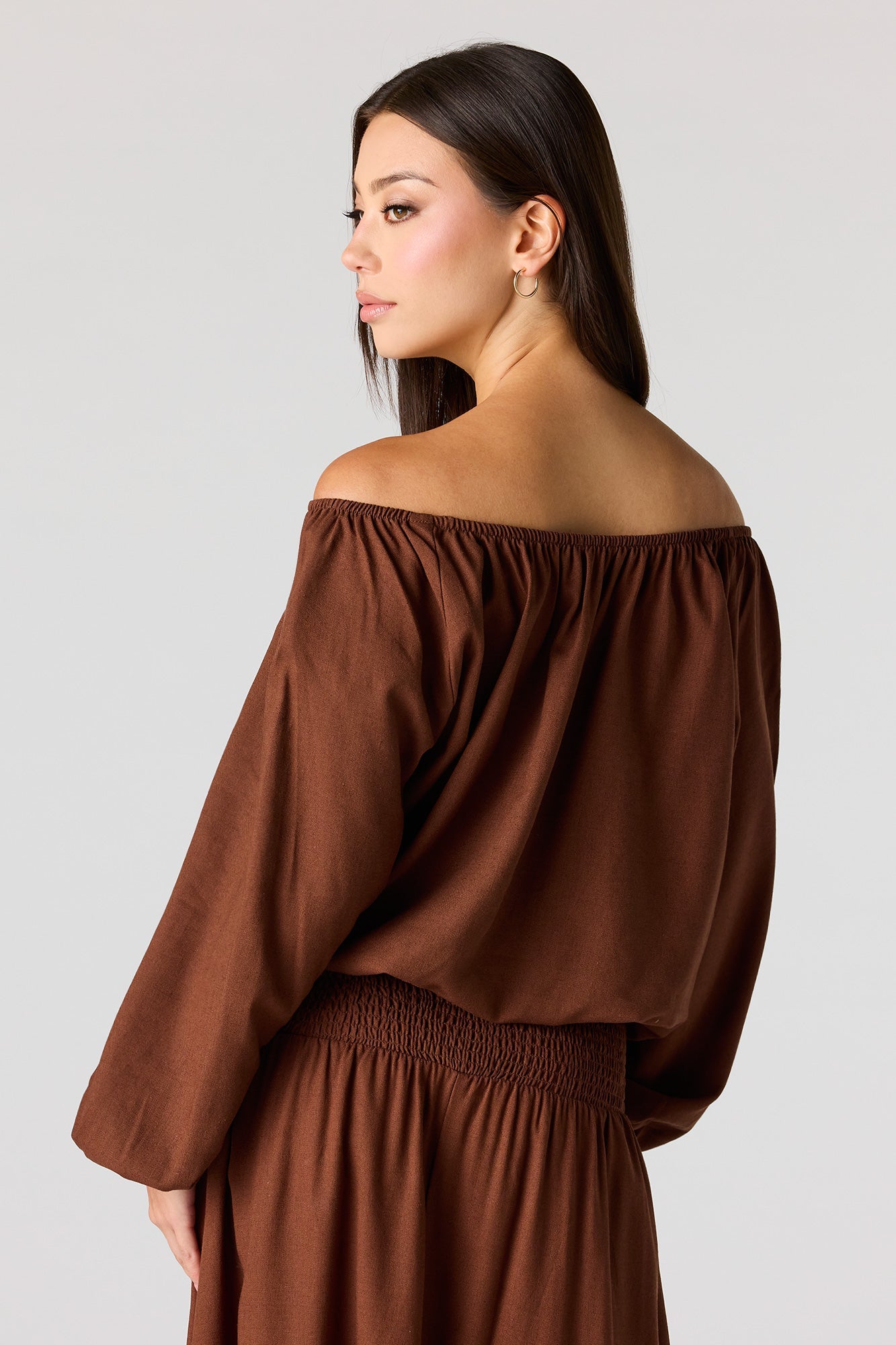 Linen-Blend Off Shoulder Blouse