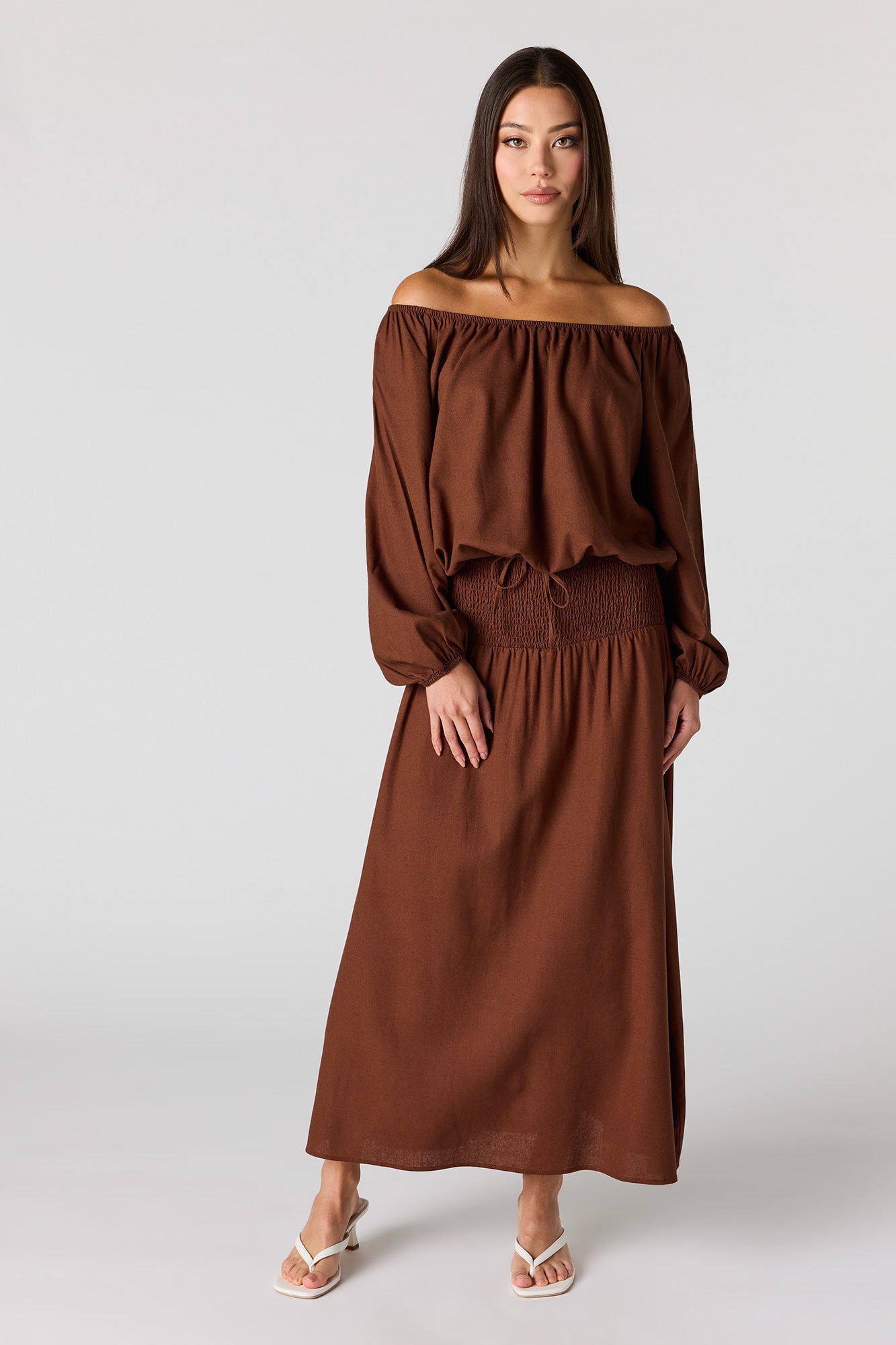 Linen-Blend Off Shoulder Blouse