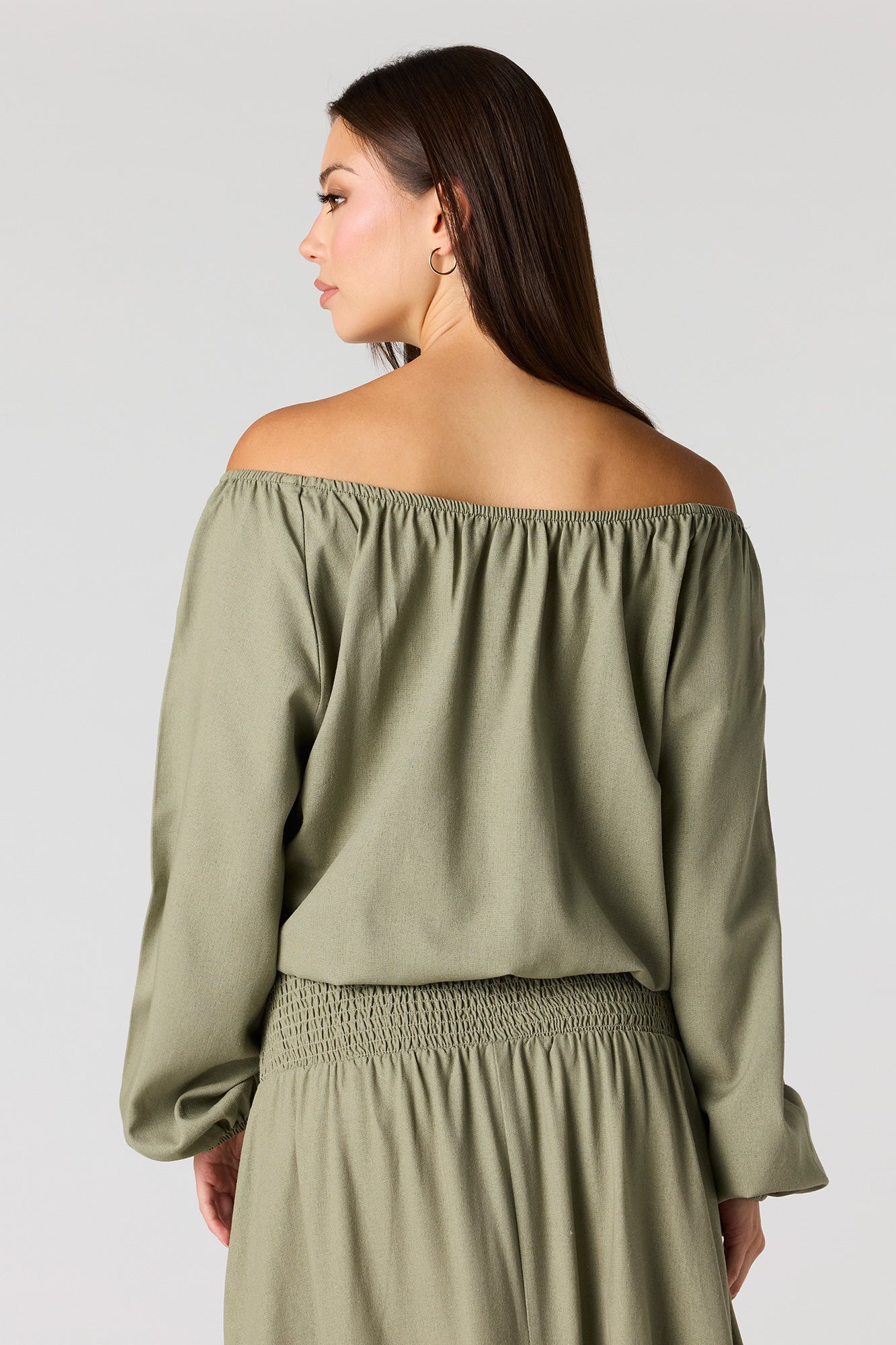 Linen-Blend Off Shoulder Blouse