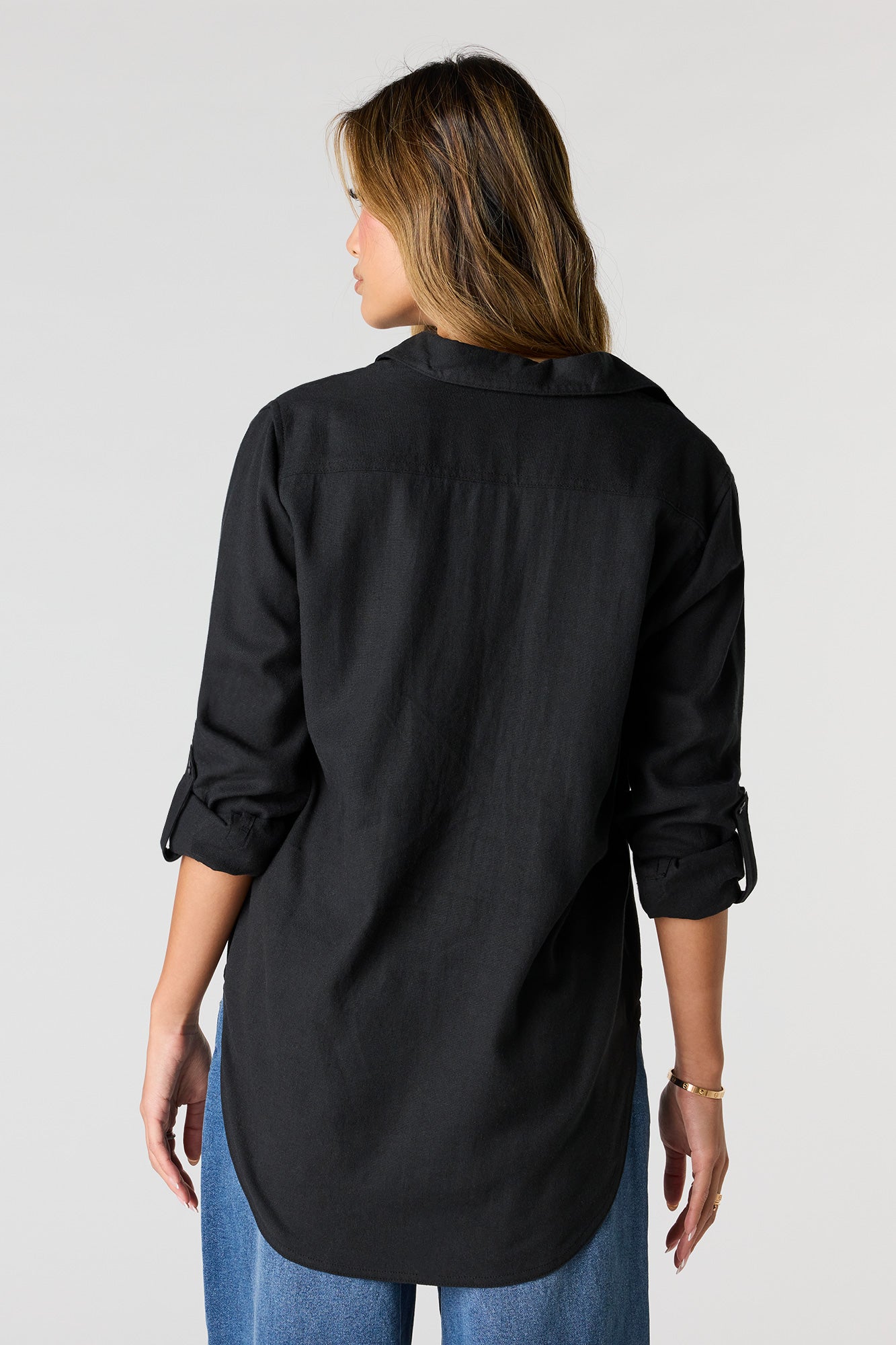 Linen-Blend Relaxed Button-Up Top