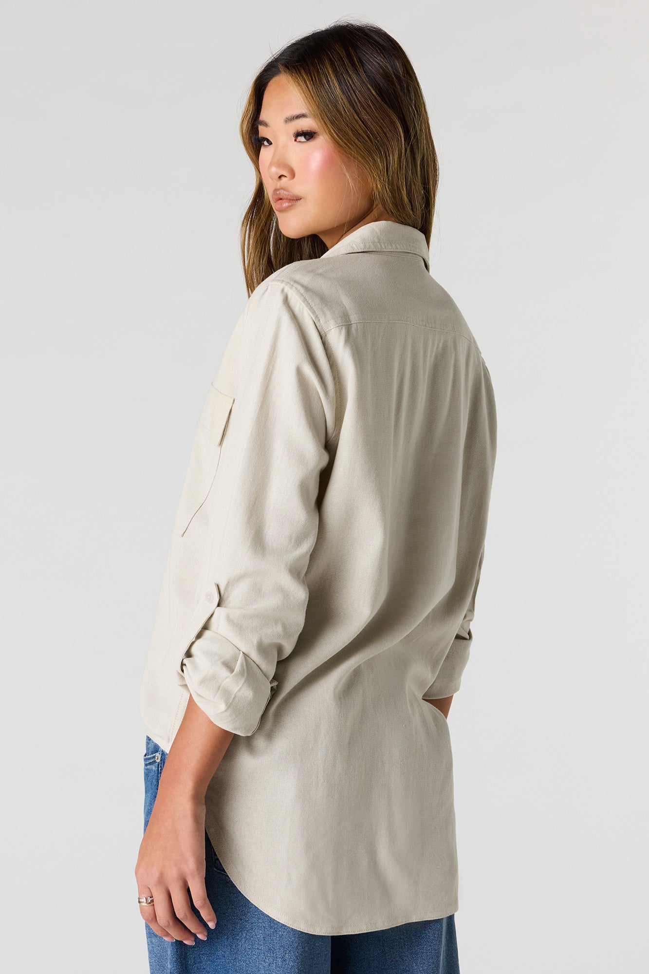 Linen-Blend Relaxed Button-Up Top