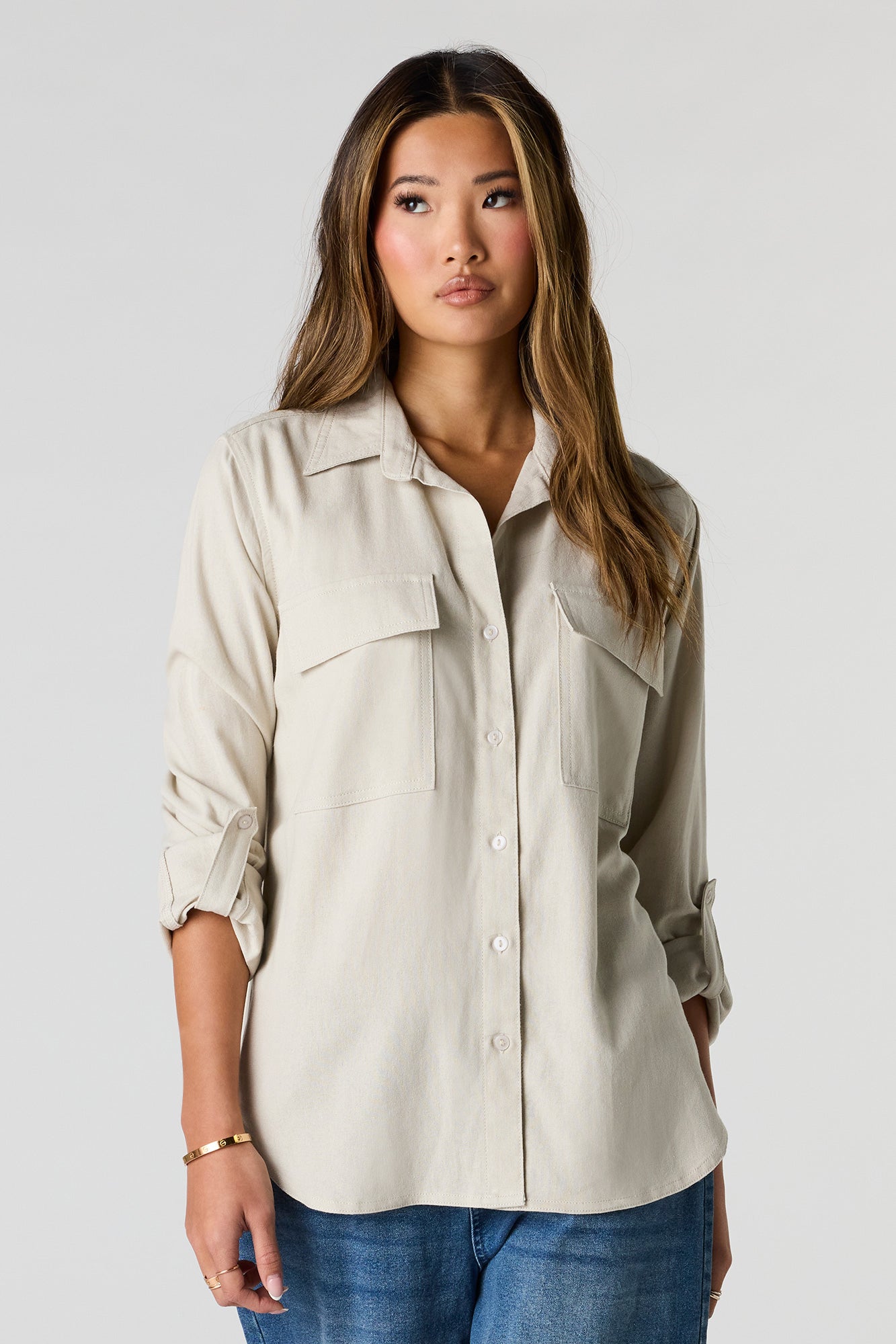 Linen-Blend Relaxed Button-Up Top