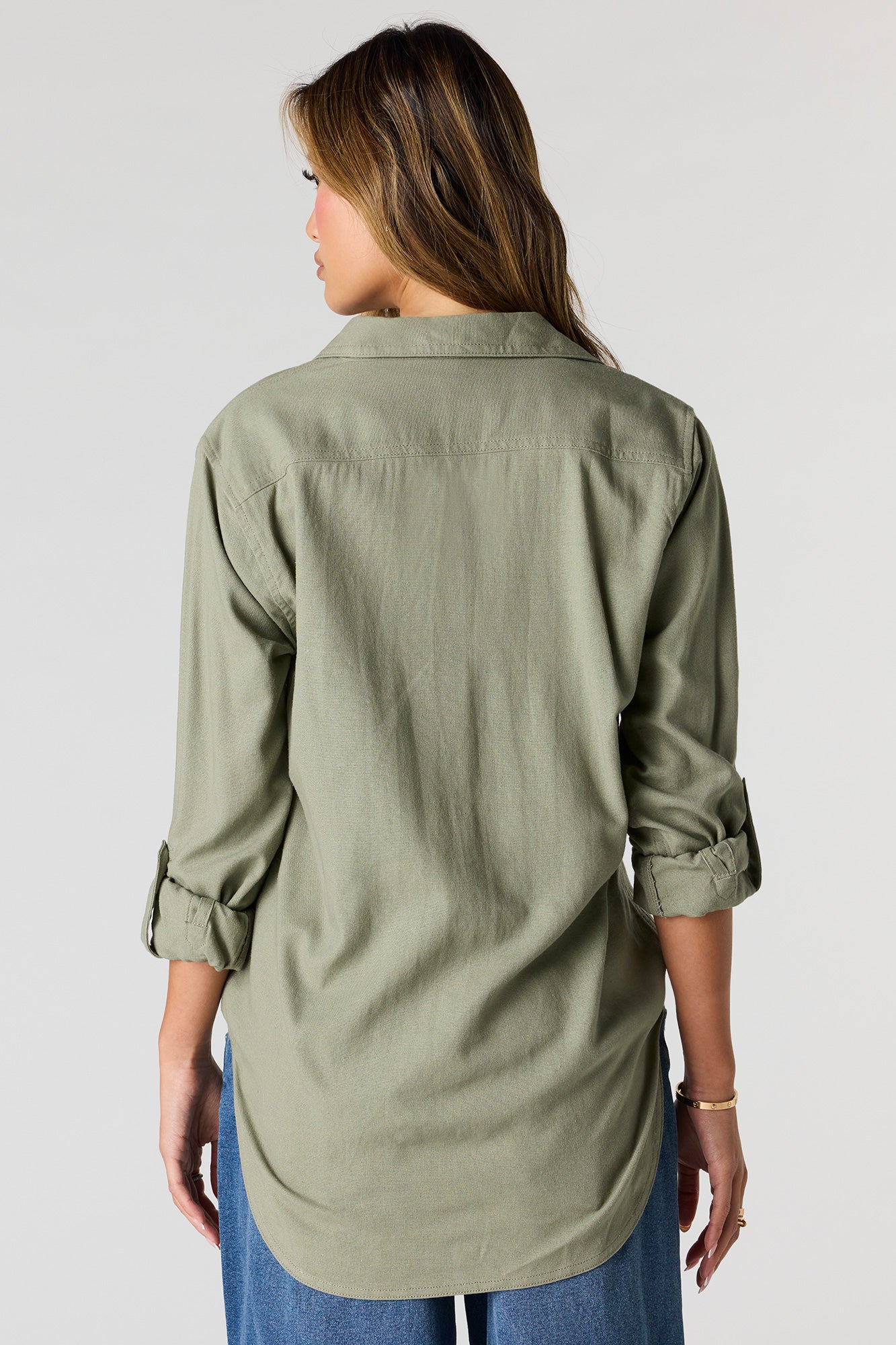 Linen-Blend Relaxed Button-Up Top