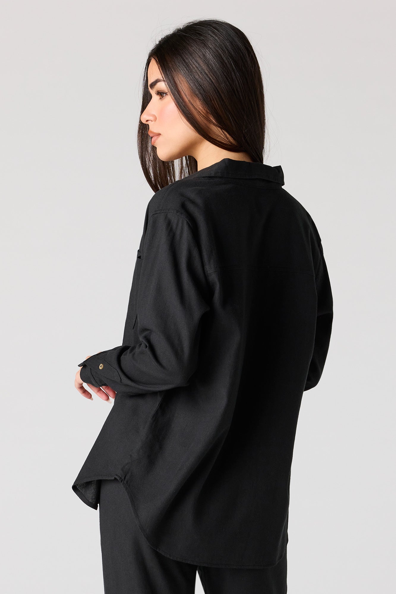 Linen-Blend Button-Up Top