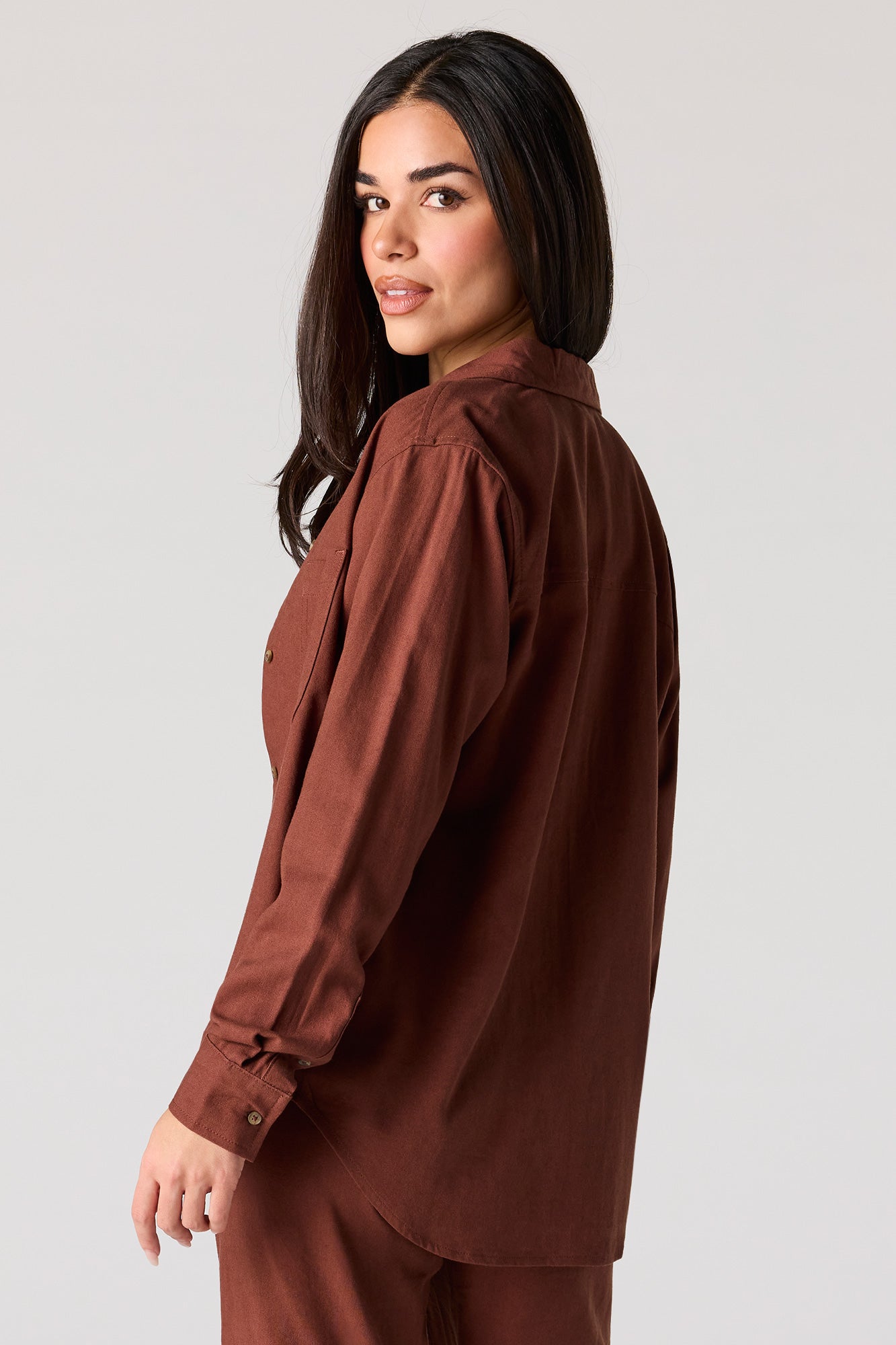 Linen-Blend Button-Up Top