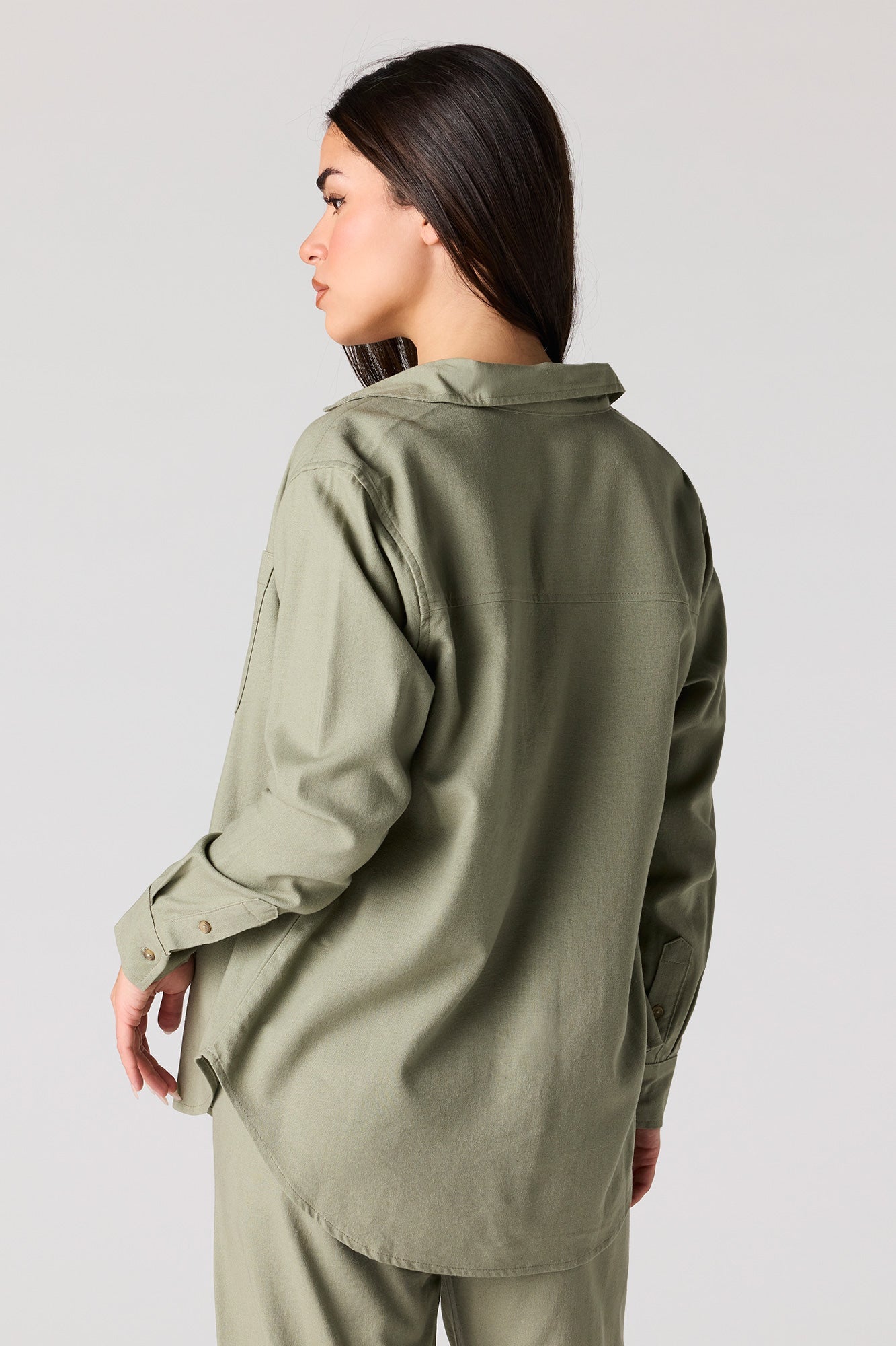 Linen-Blend Button-Up Top