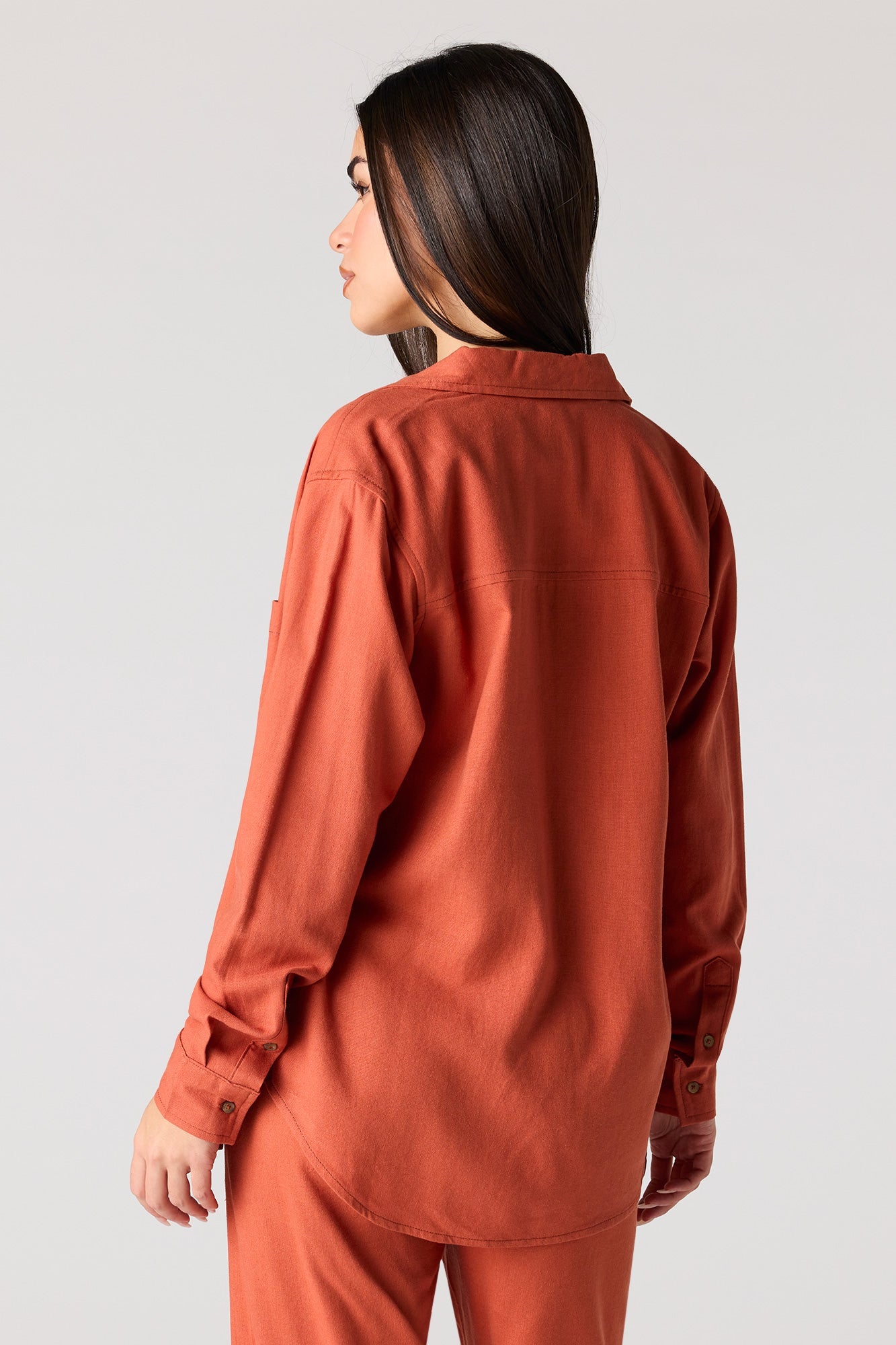 Linen-Blend Button-Up Top