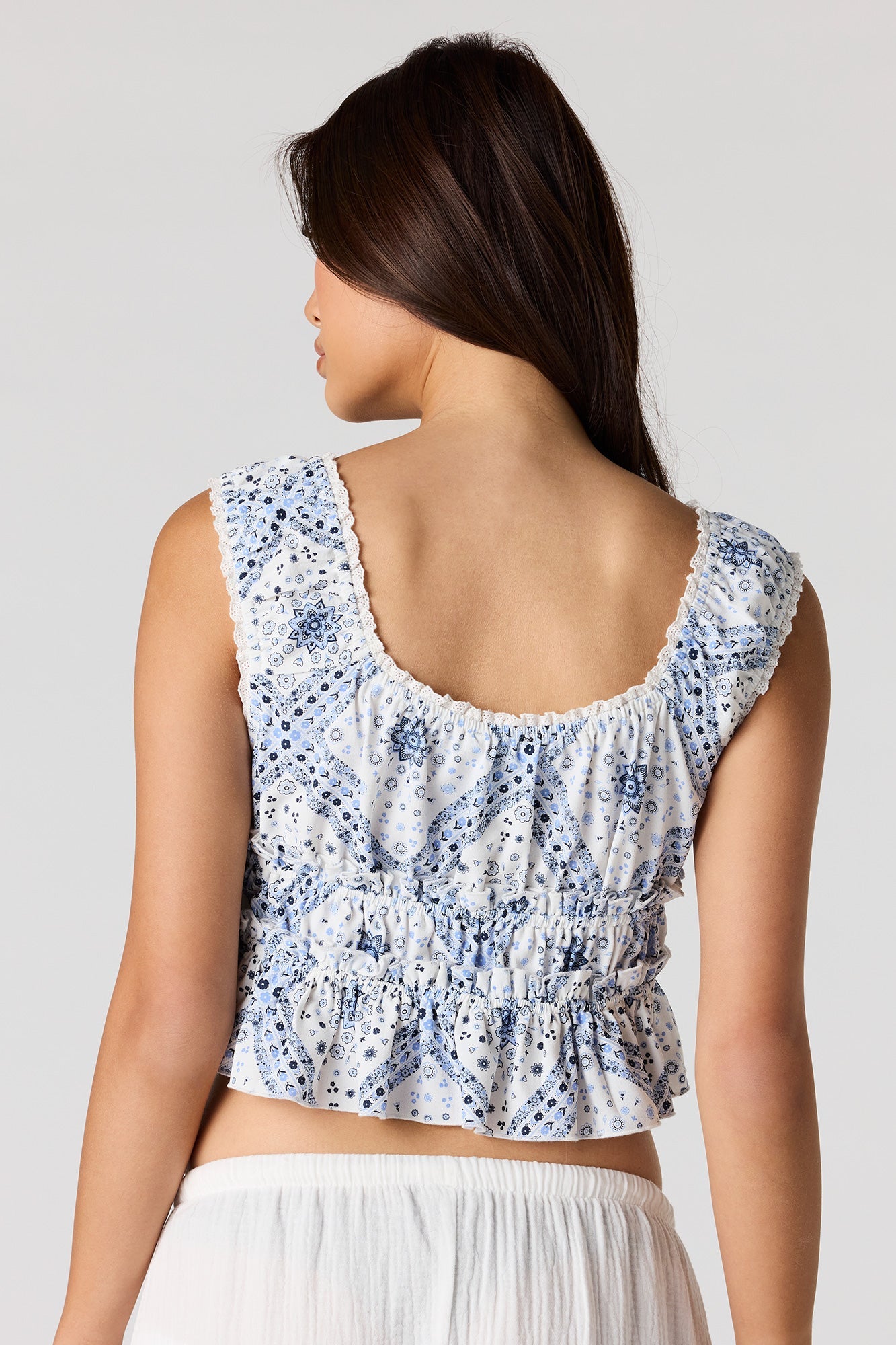 V-Neck Tie Front Ruffle Tank
