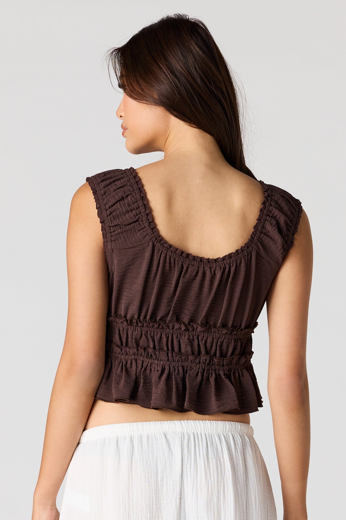 V-Neck Tie Front Ruffle Tank