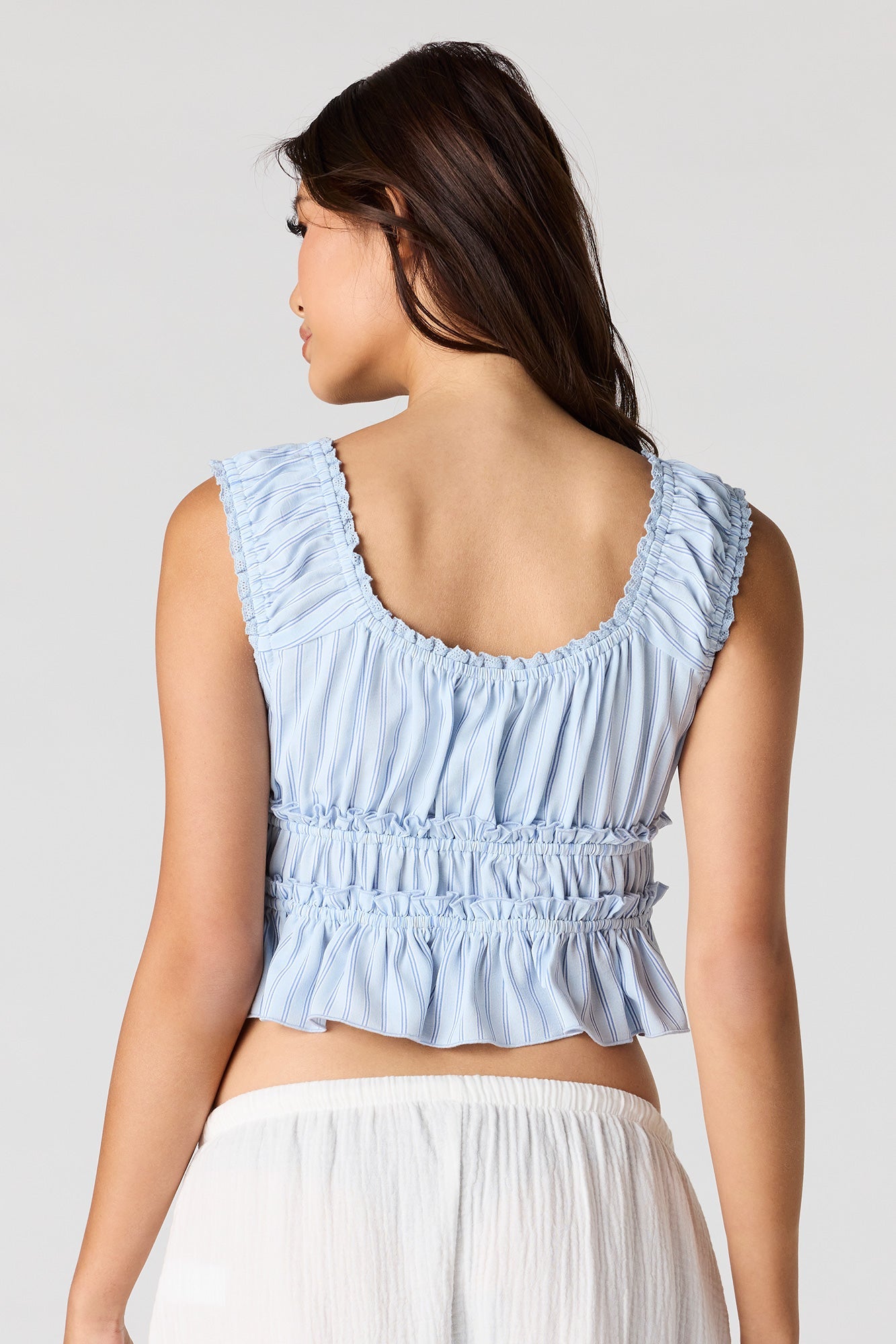 V-Neck Tie Front Ruffle Tank