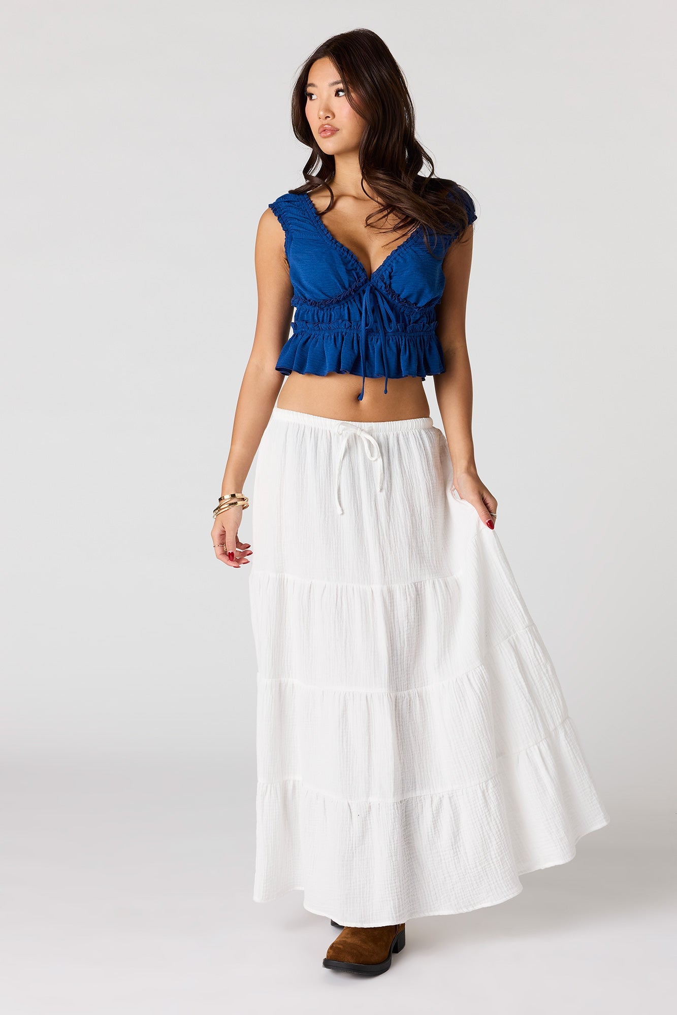 V-Neck Tie Front Ruffle Tank