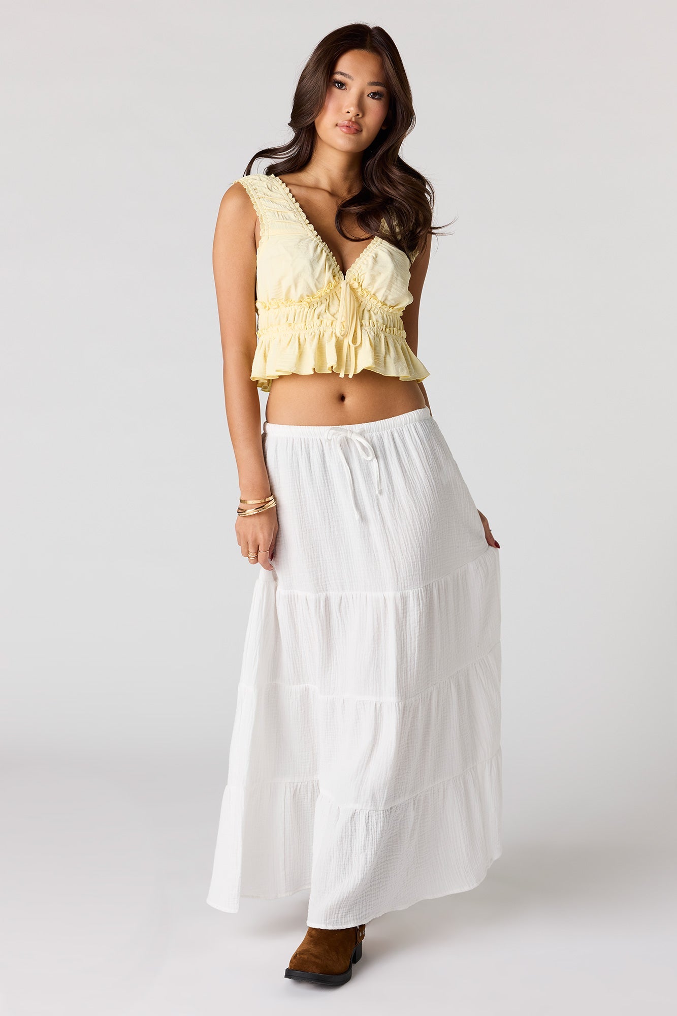 V-Neck Tie Front Ruffle Tank