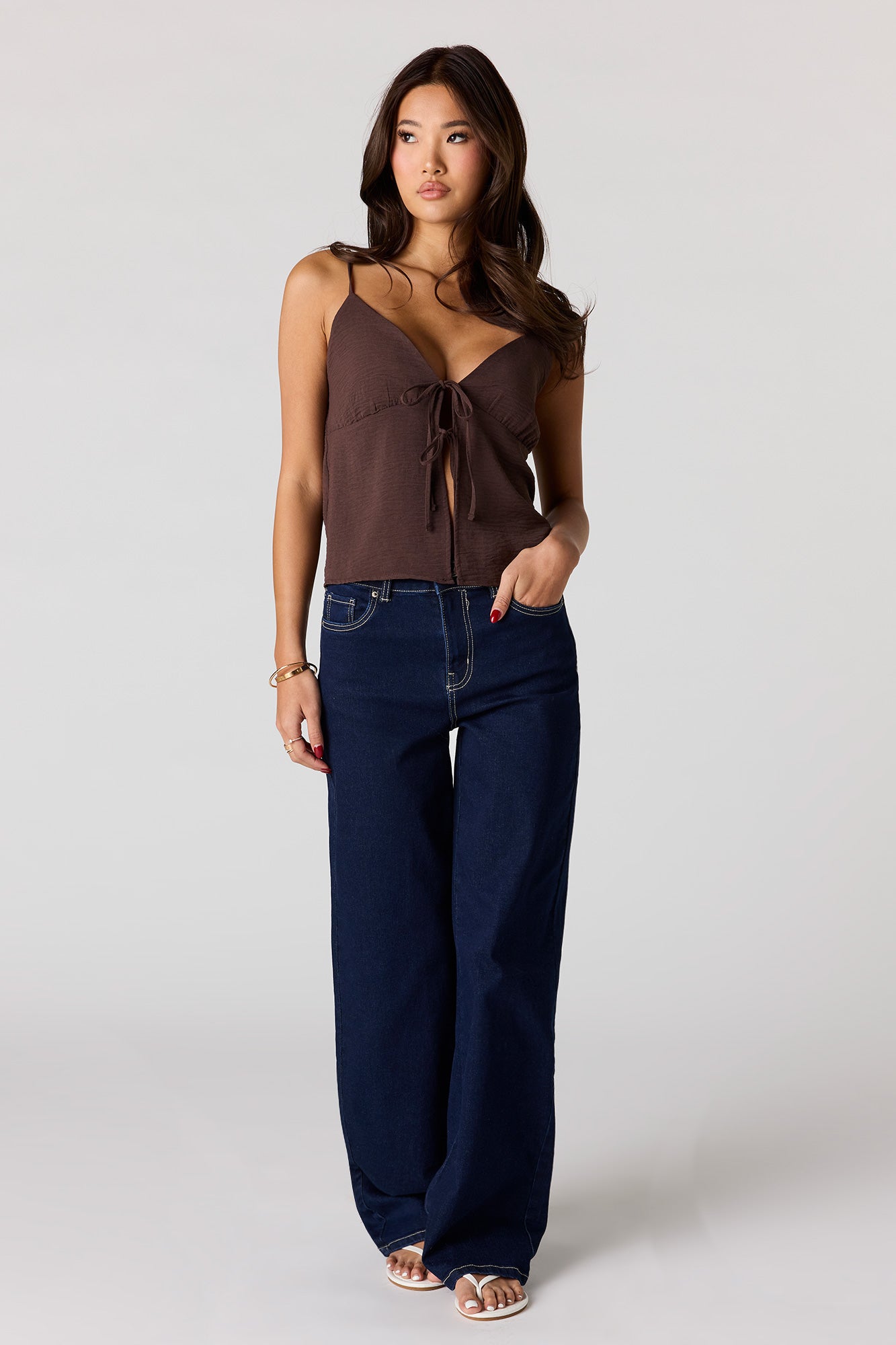 V-Neck Tie Front Flyaway Tank