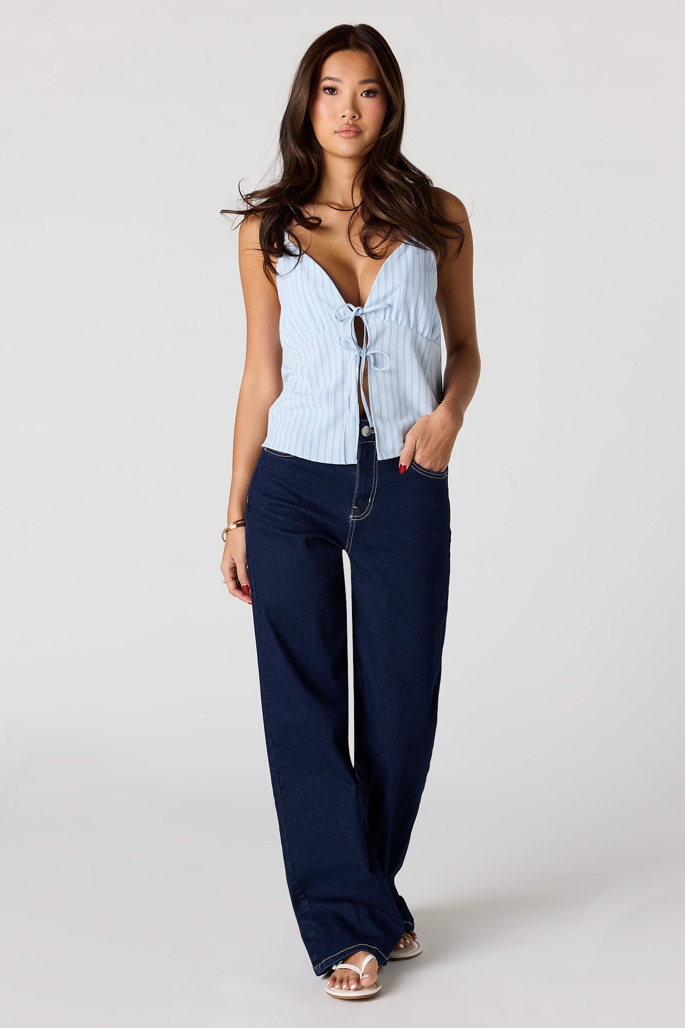 V-Neck Tie Front Flyaway Tank
