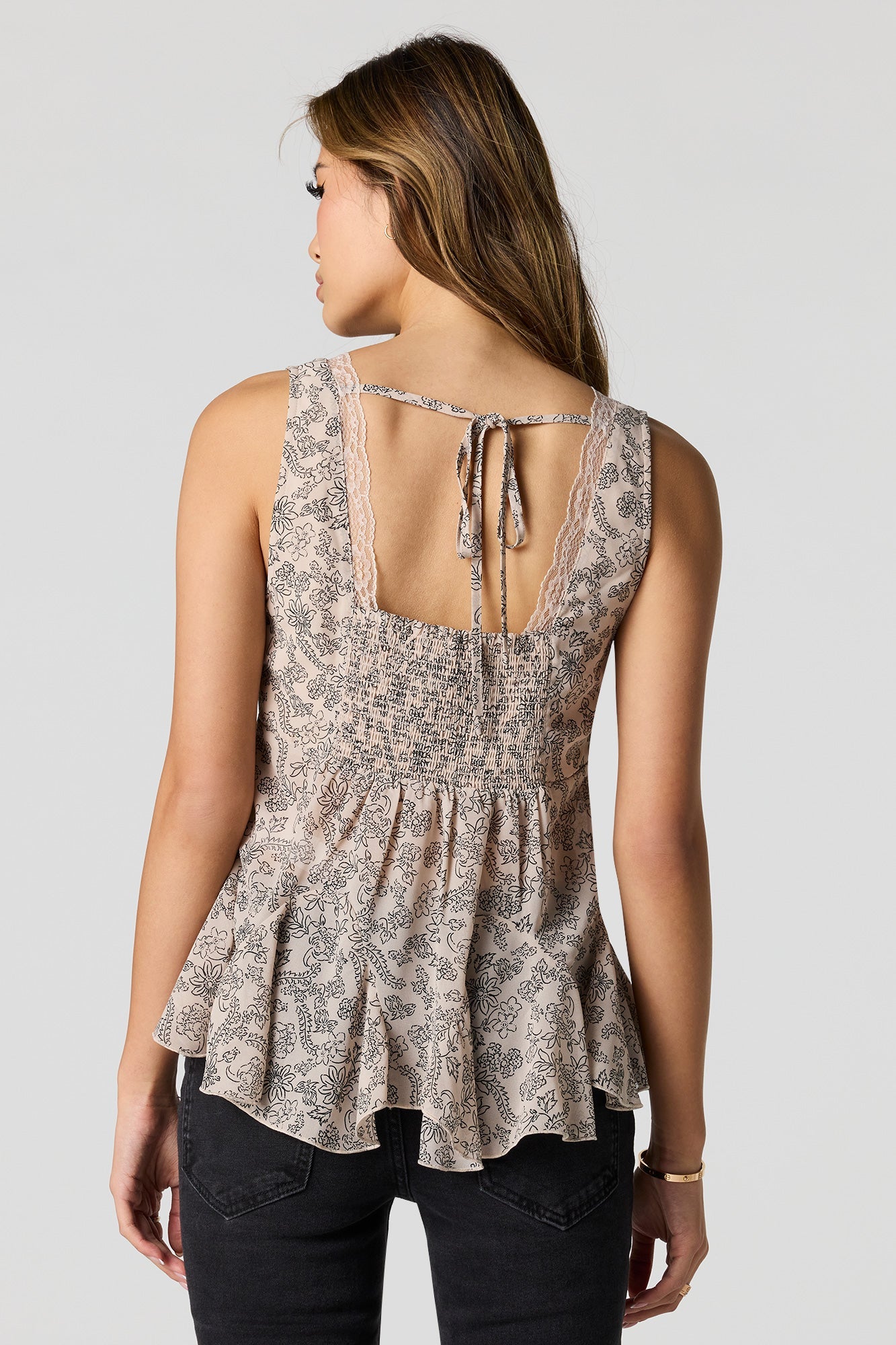 Lace Trim Ruffle Tank