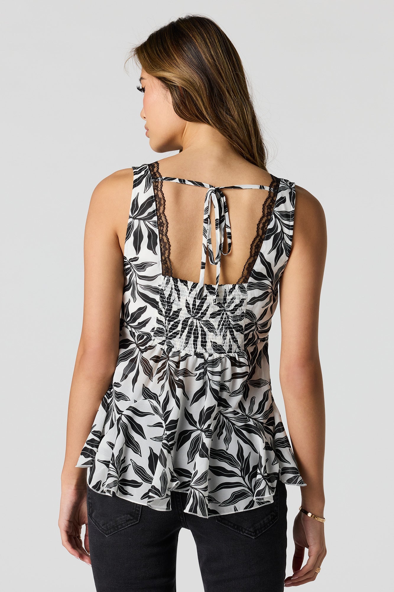 Lace Trim Ruffle Tank