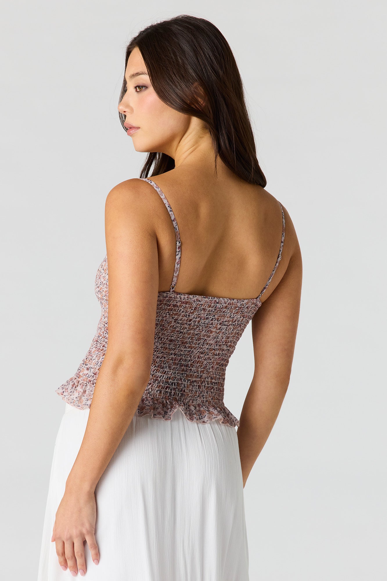 Floral Print Smocked Ruffled Trim Top