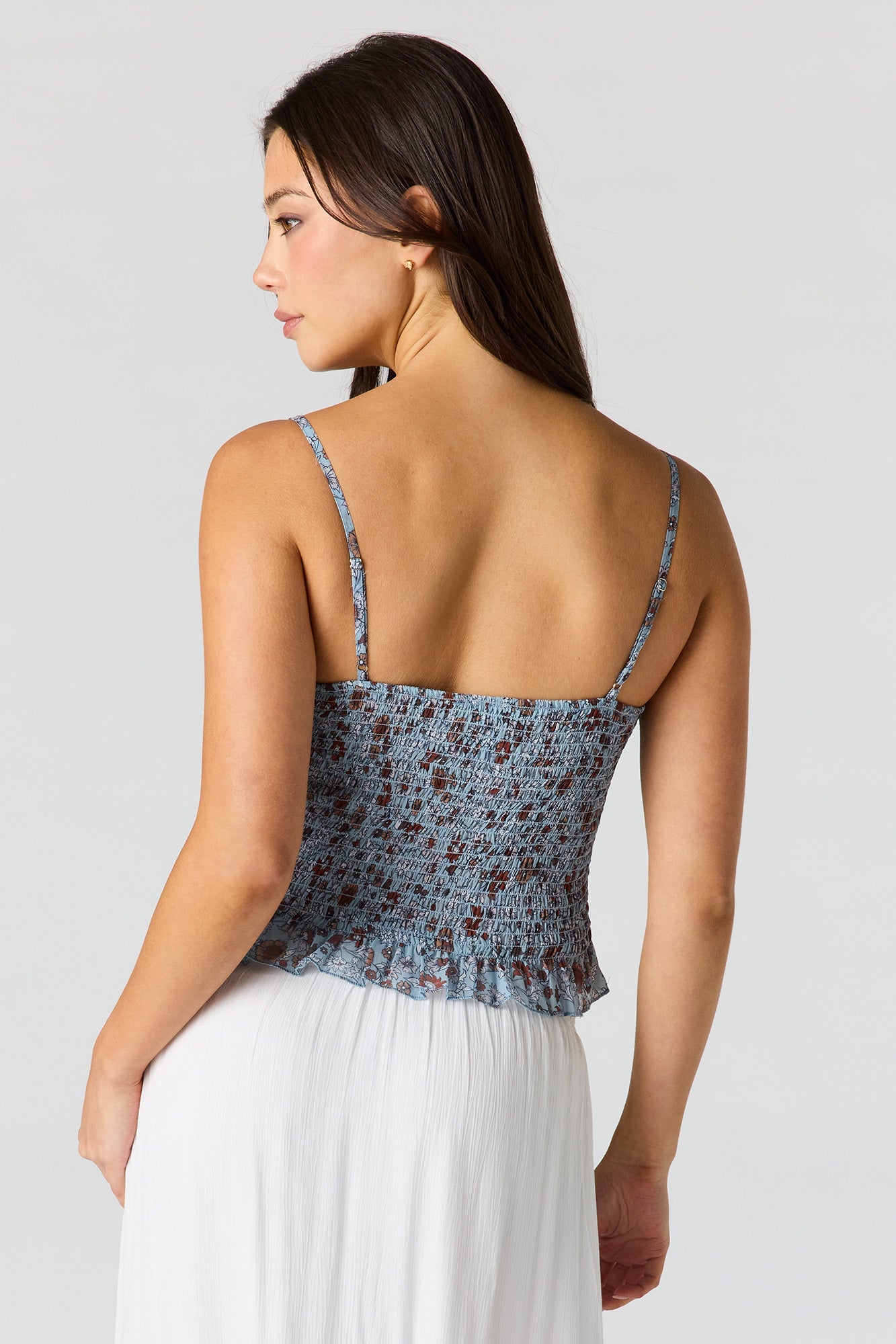 Floral Print Smocked Ruffled Trim Top