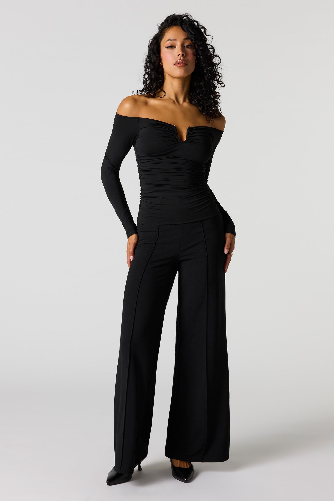Contour Metal Accent Off-Shoulder Top