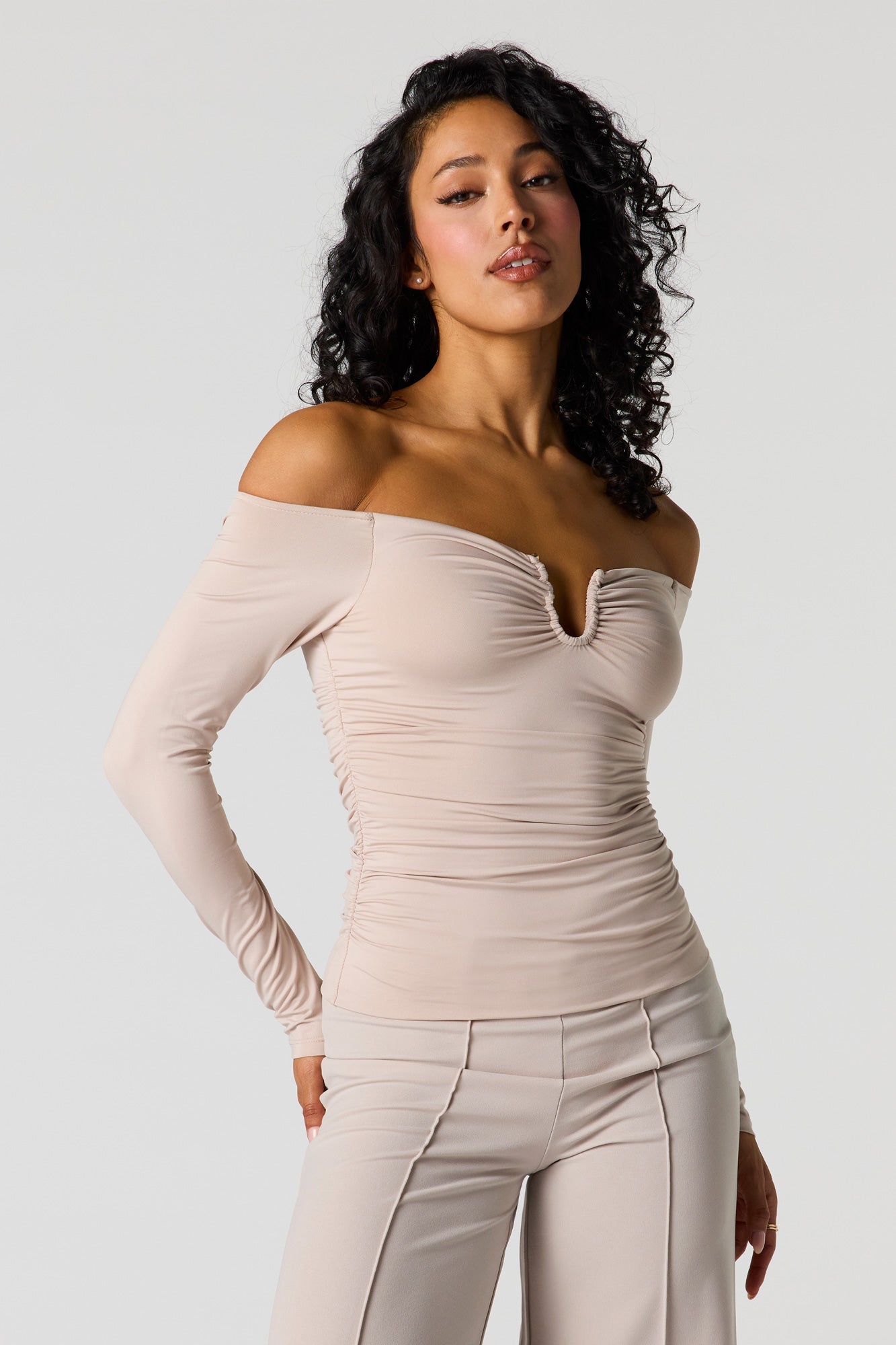 Contour Metal Accent Off-Shoulder Top