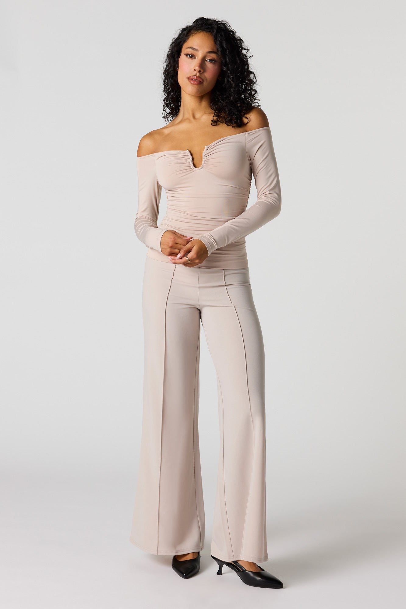 Contour Metal Accent Off-Shoulder Top