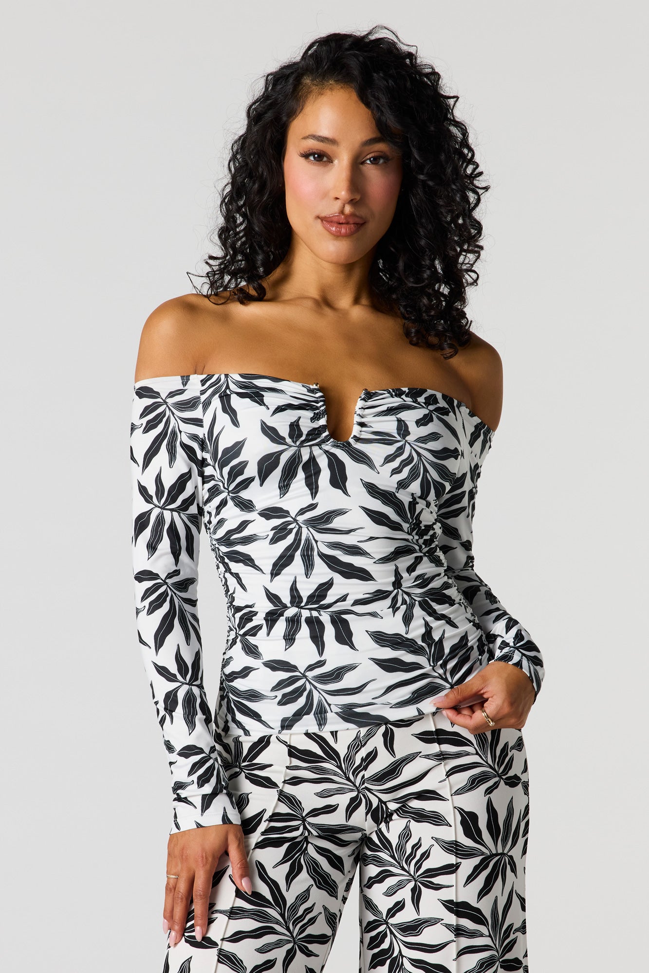 Contour Metal Accent Off-Shoulder Top