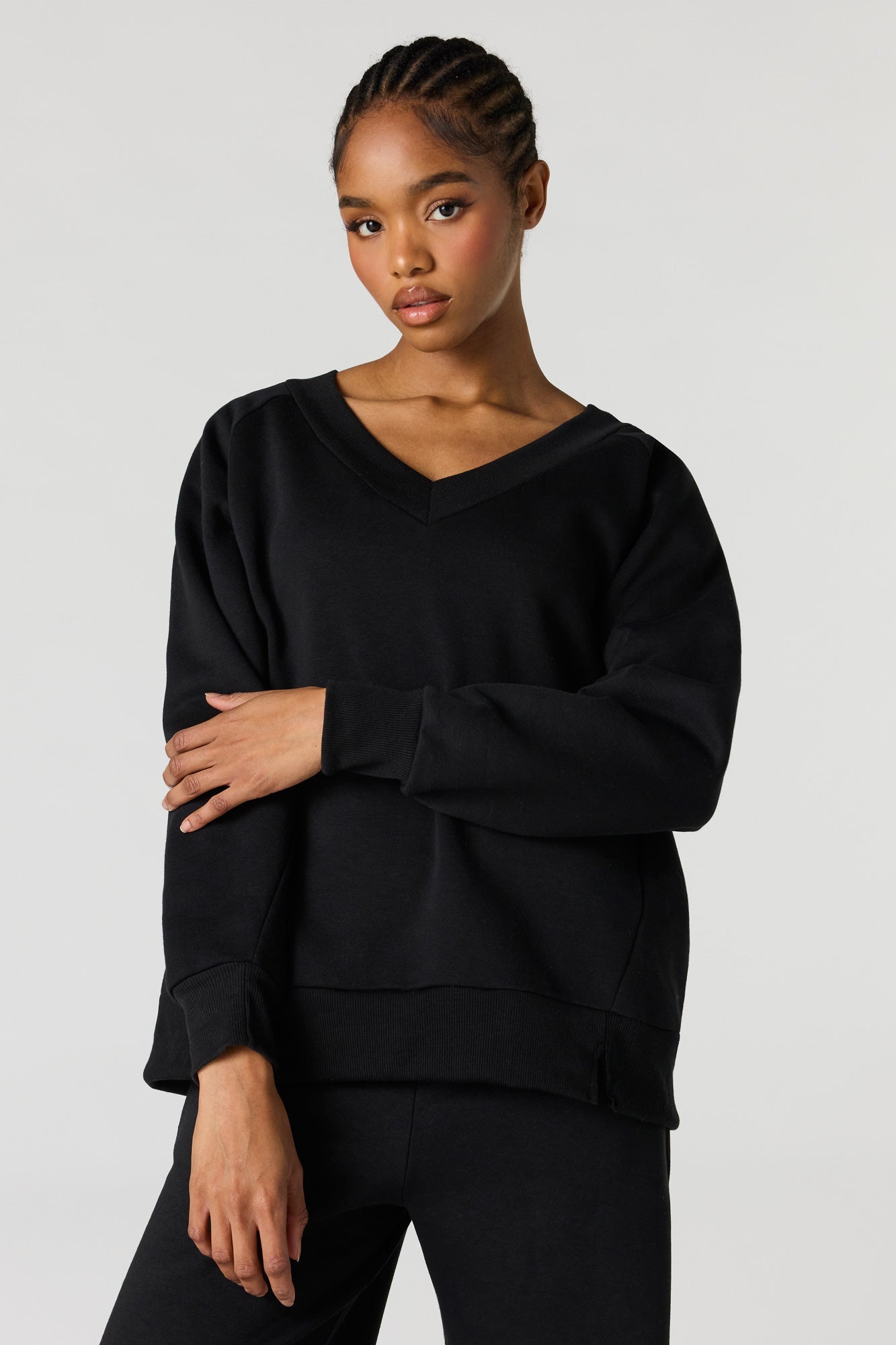 Fleece V-Neck Sweatshirt