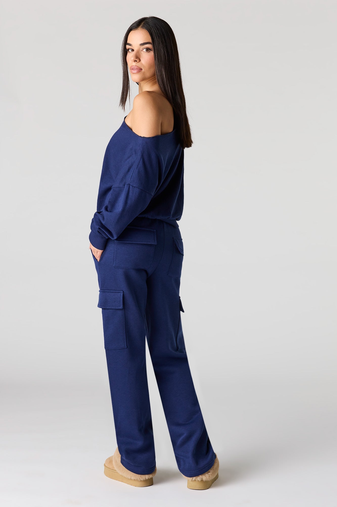 Solid Fleece Cargo Sweatpant
