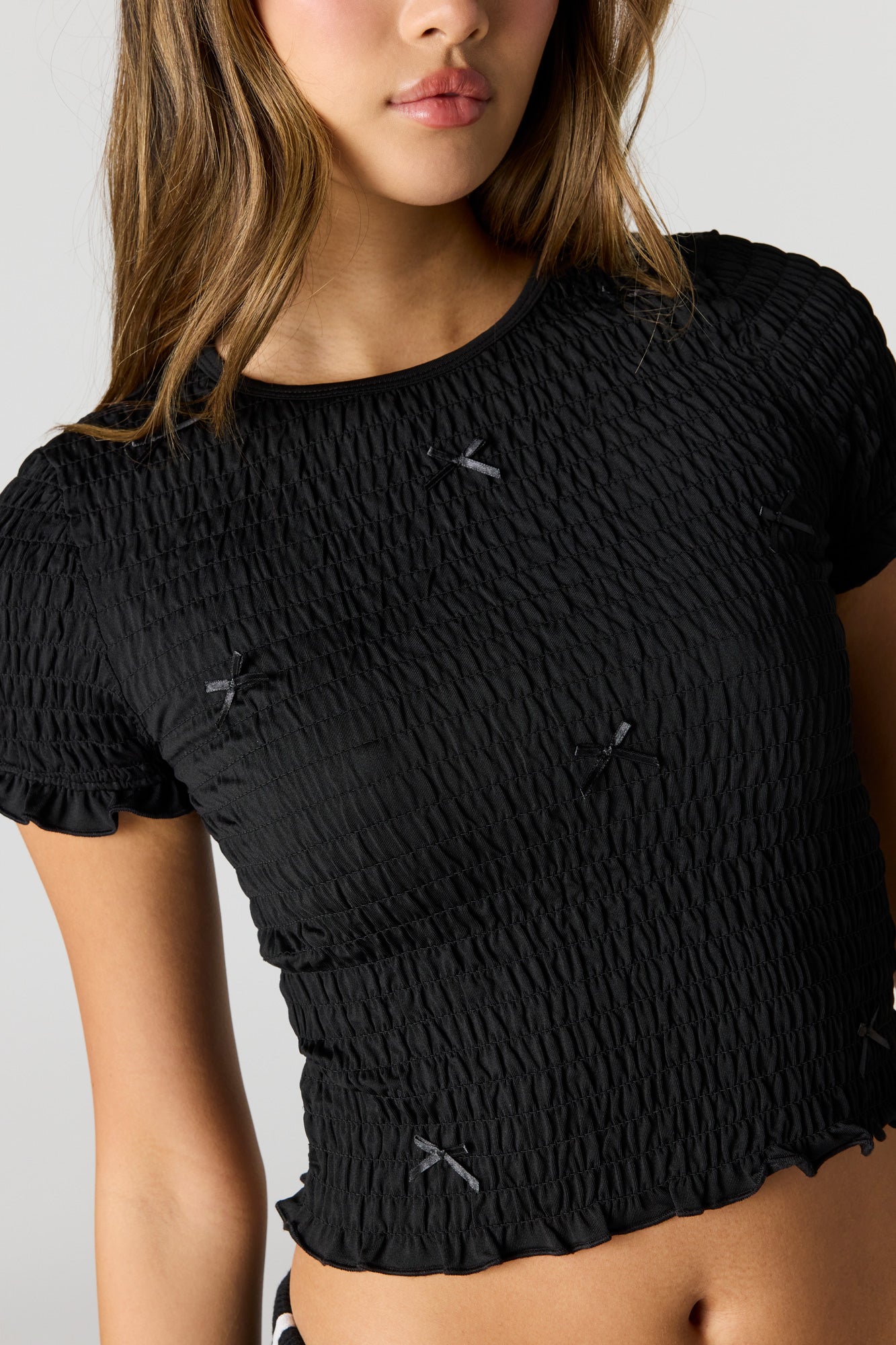 Smocked Bow Detail T-Shirt