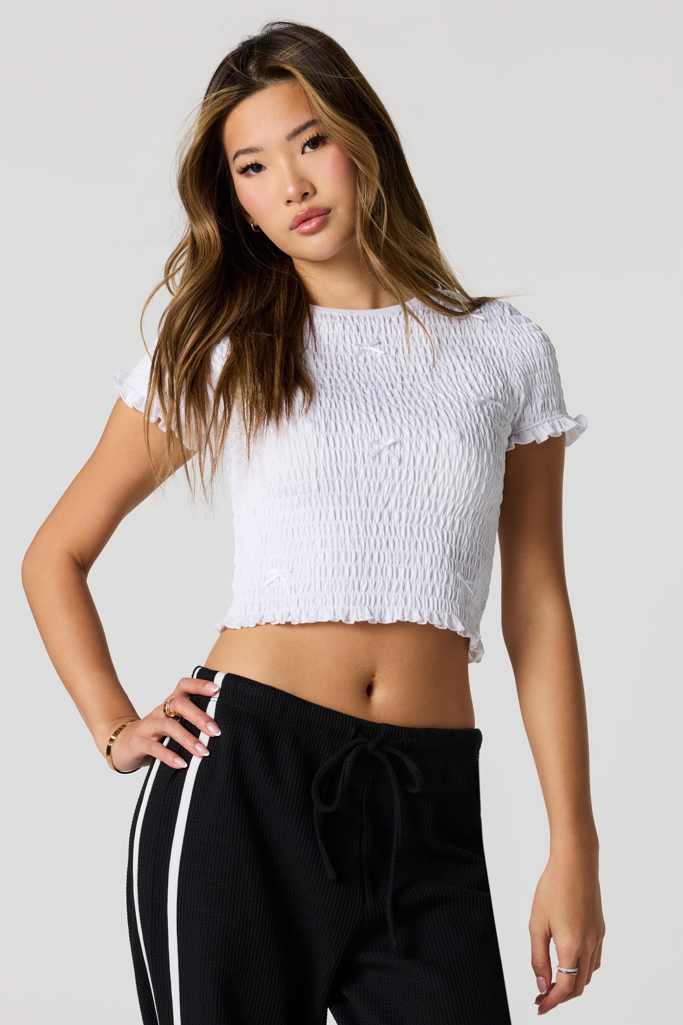 Smocked Bow Detail T-Shirt