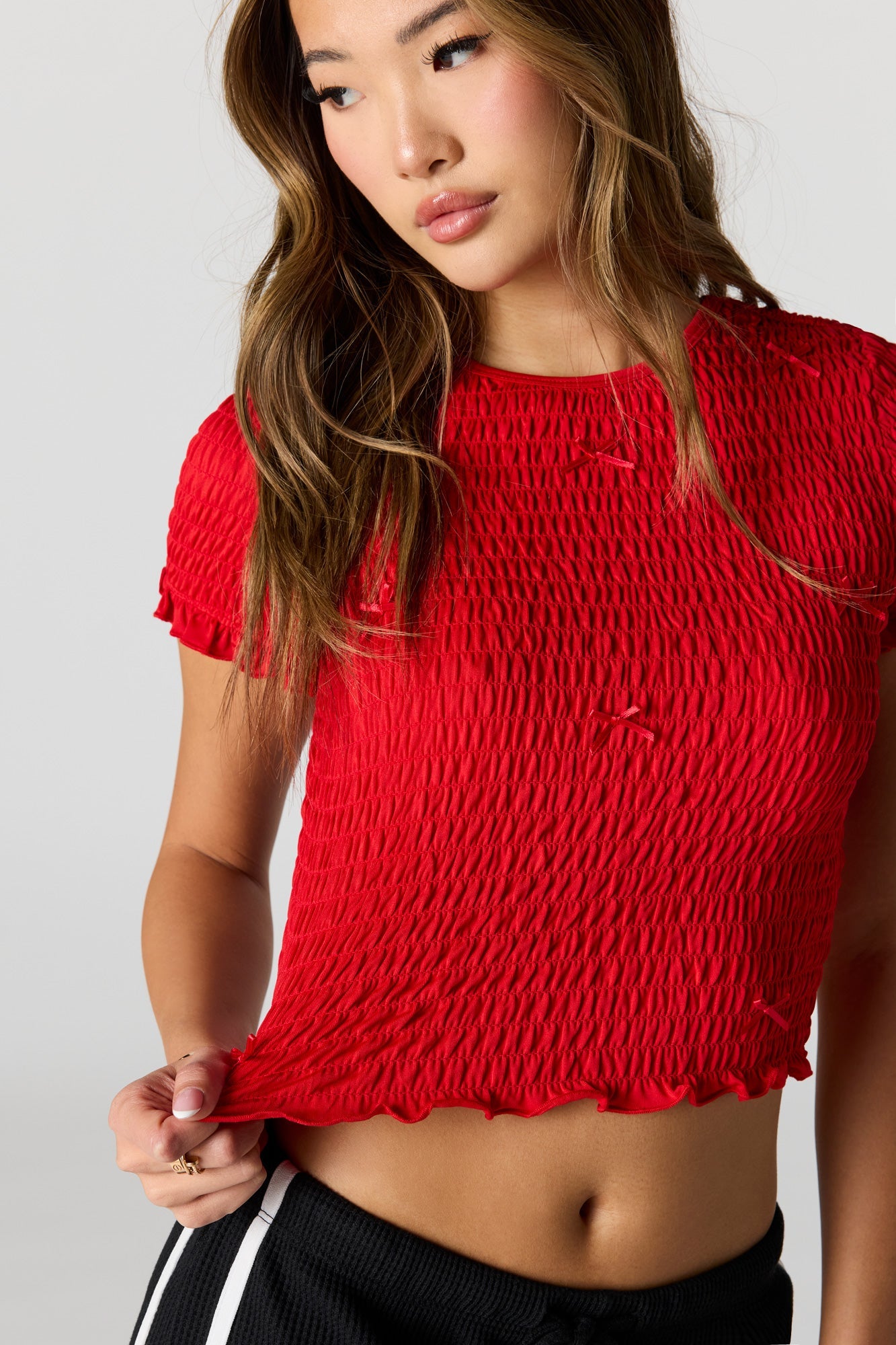 Smocked Bow Detail T-Shirt