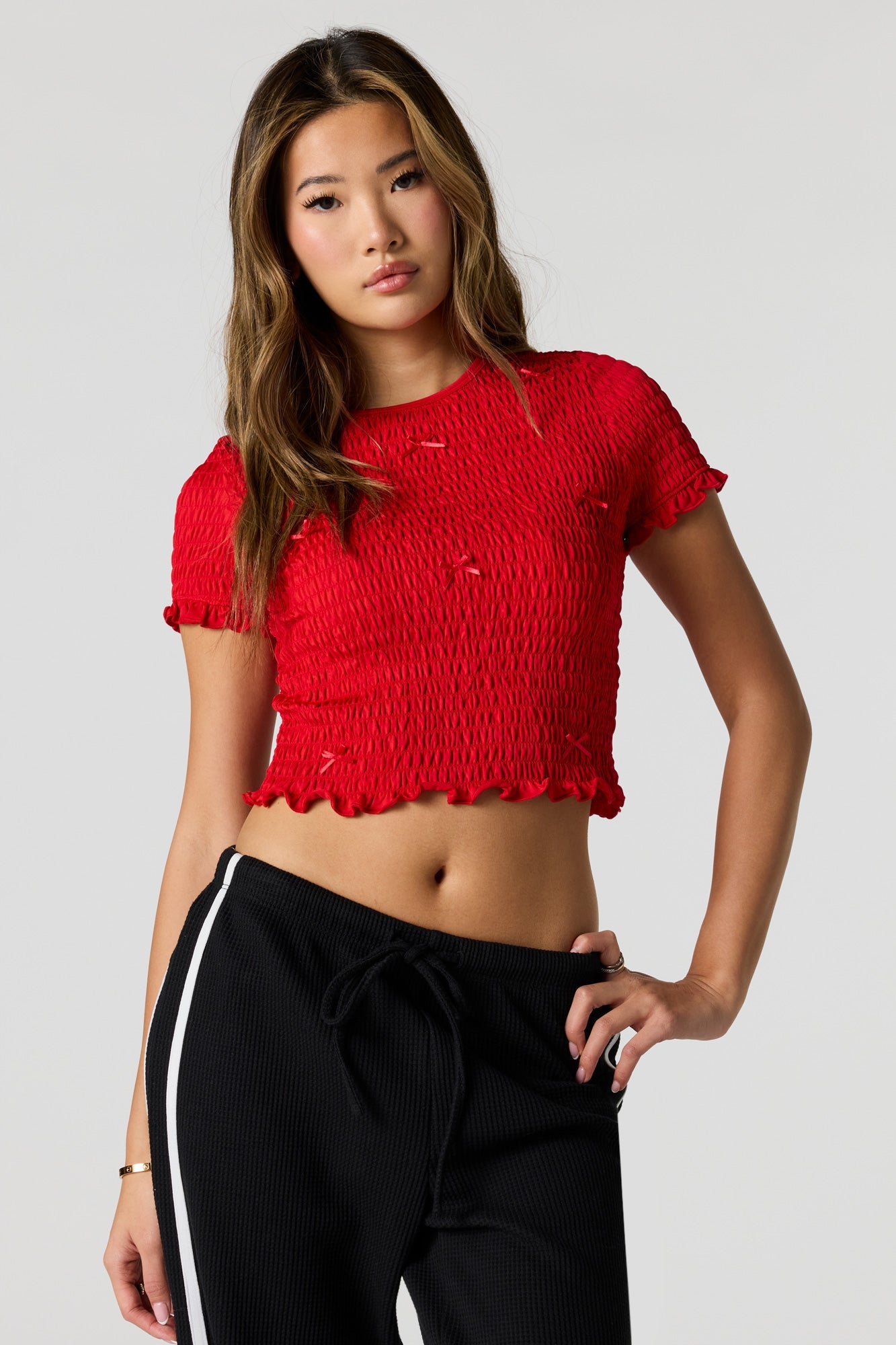 Smocked Bow Detail T-Shirt