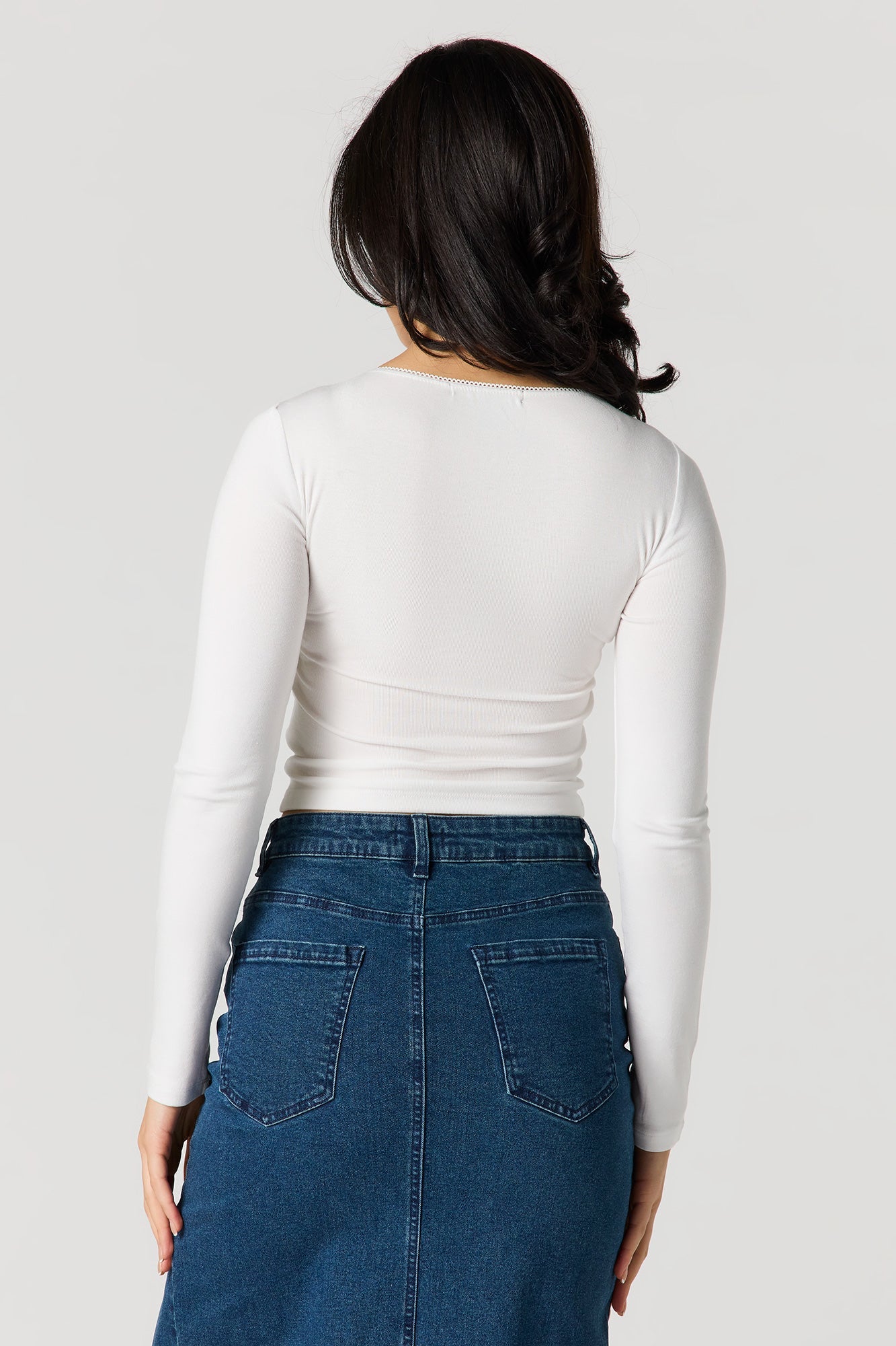 Lace Trim Bow Long Sleeve Top