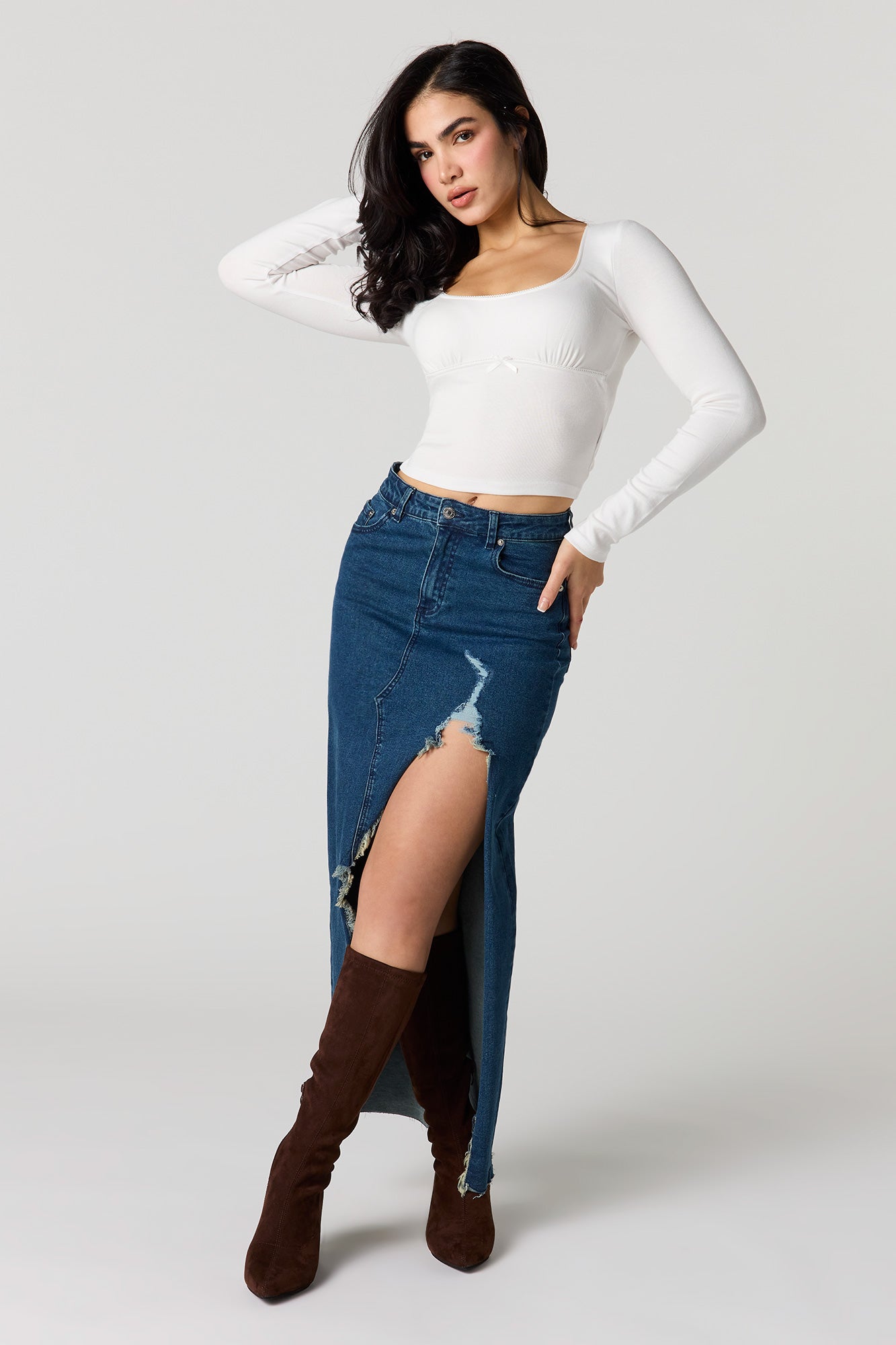 Lace Trim Bow Long Sleeve Top