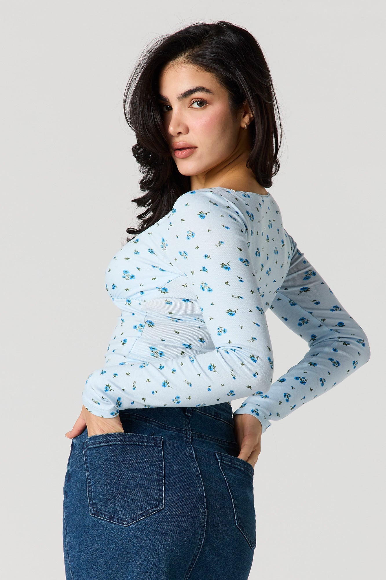 Lace Trim Bow Long Sleeve Top