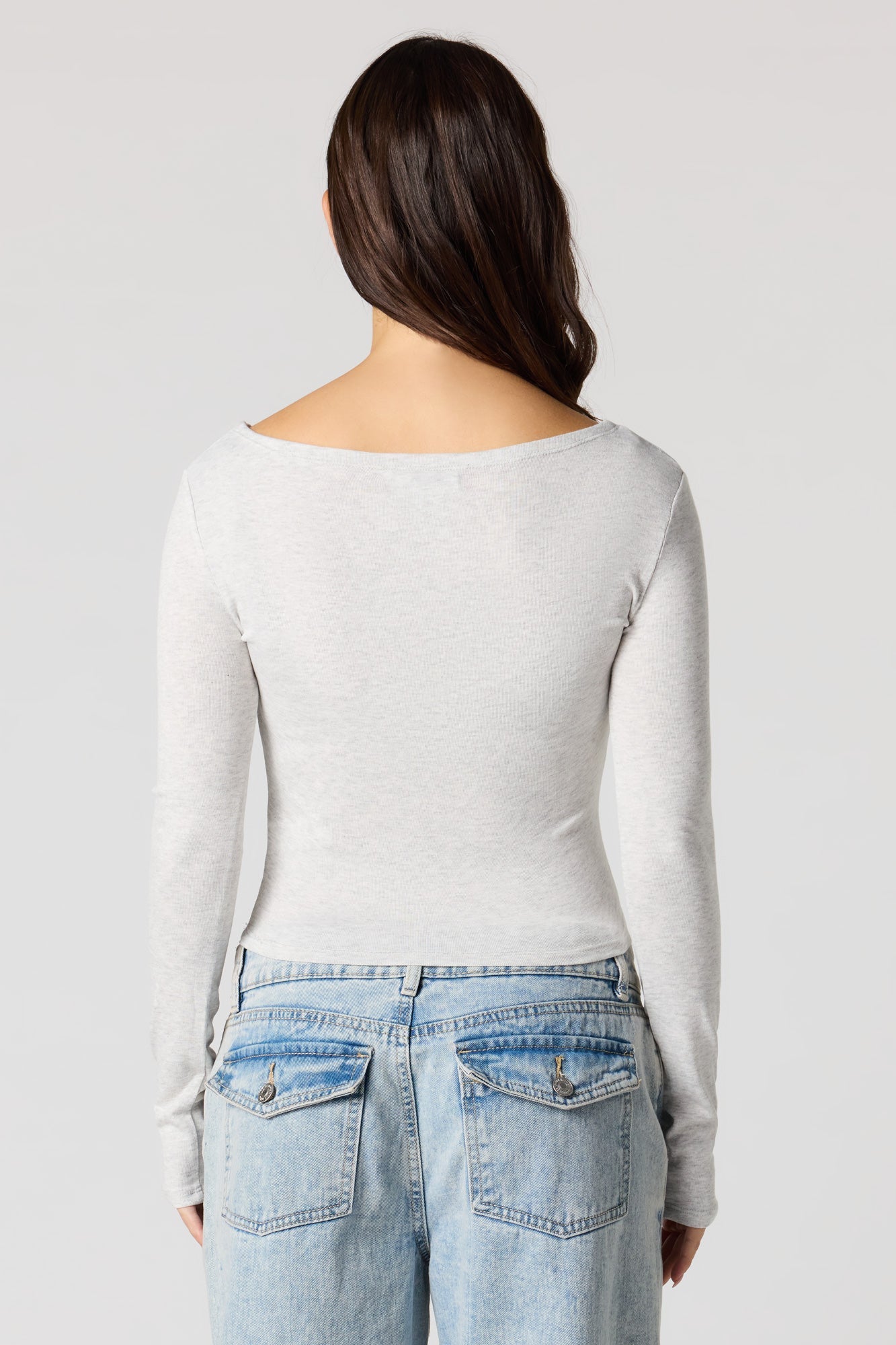Ribbed Ribbon Bow Long Sleeve Top