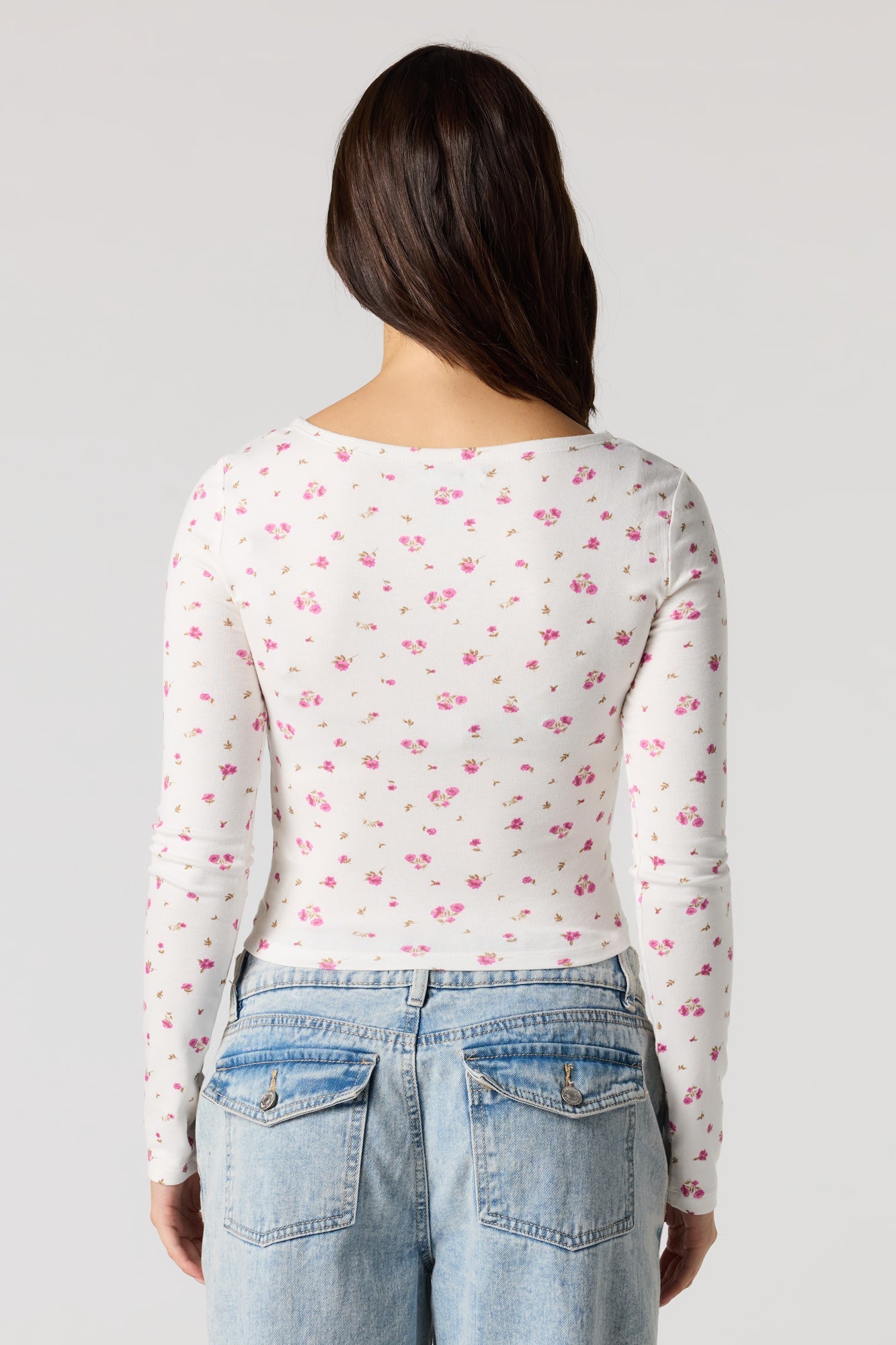 Ribbed Ribbon Bow Long Sleeve Top