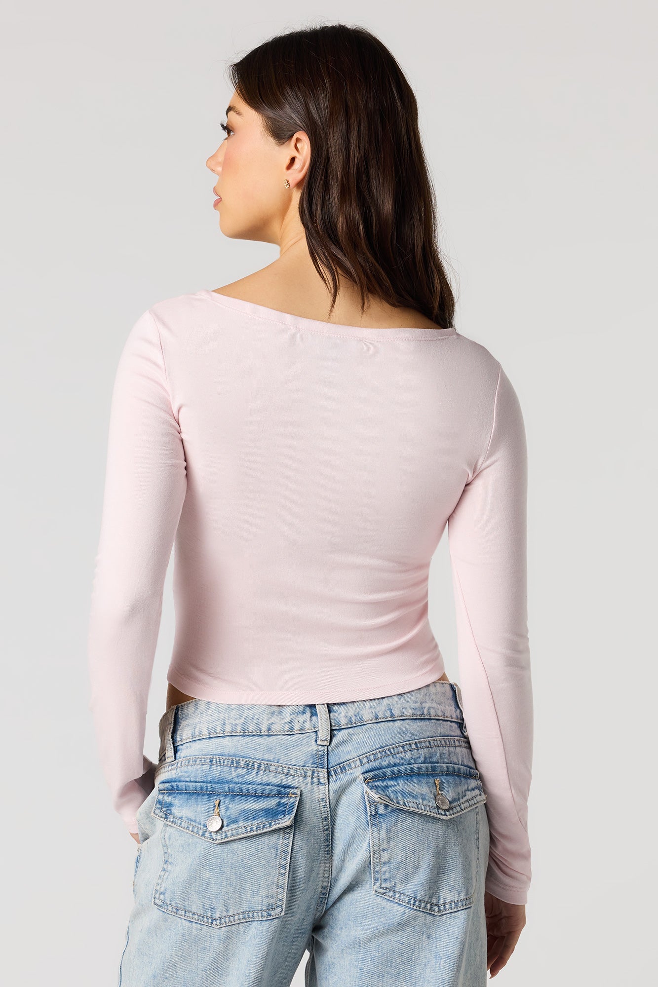 Ribbed Ribbon Bow Long Sleeve Top