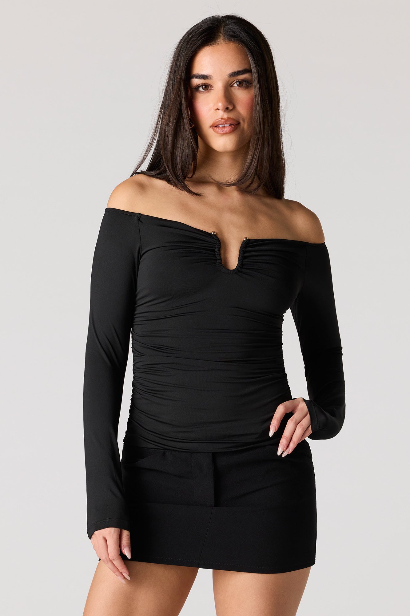 Contour Metal Accent Off Shoulder Top