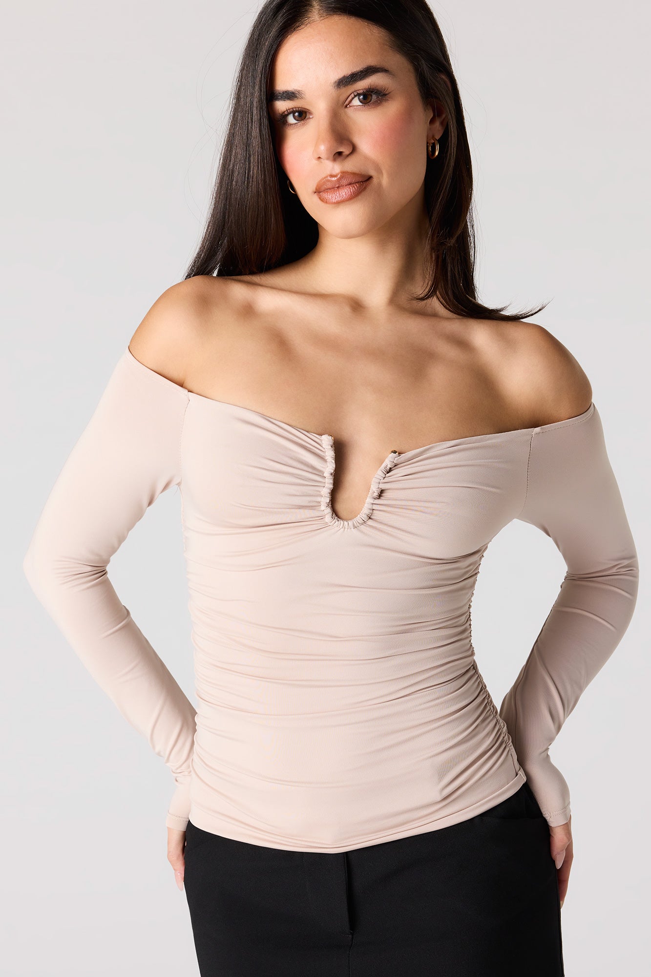 Contour Metal Accent Off Shoulder Top